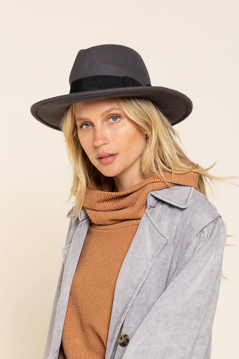 Wide Brim Fedora Hat ~ Charcoal
