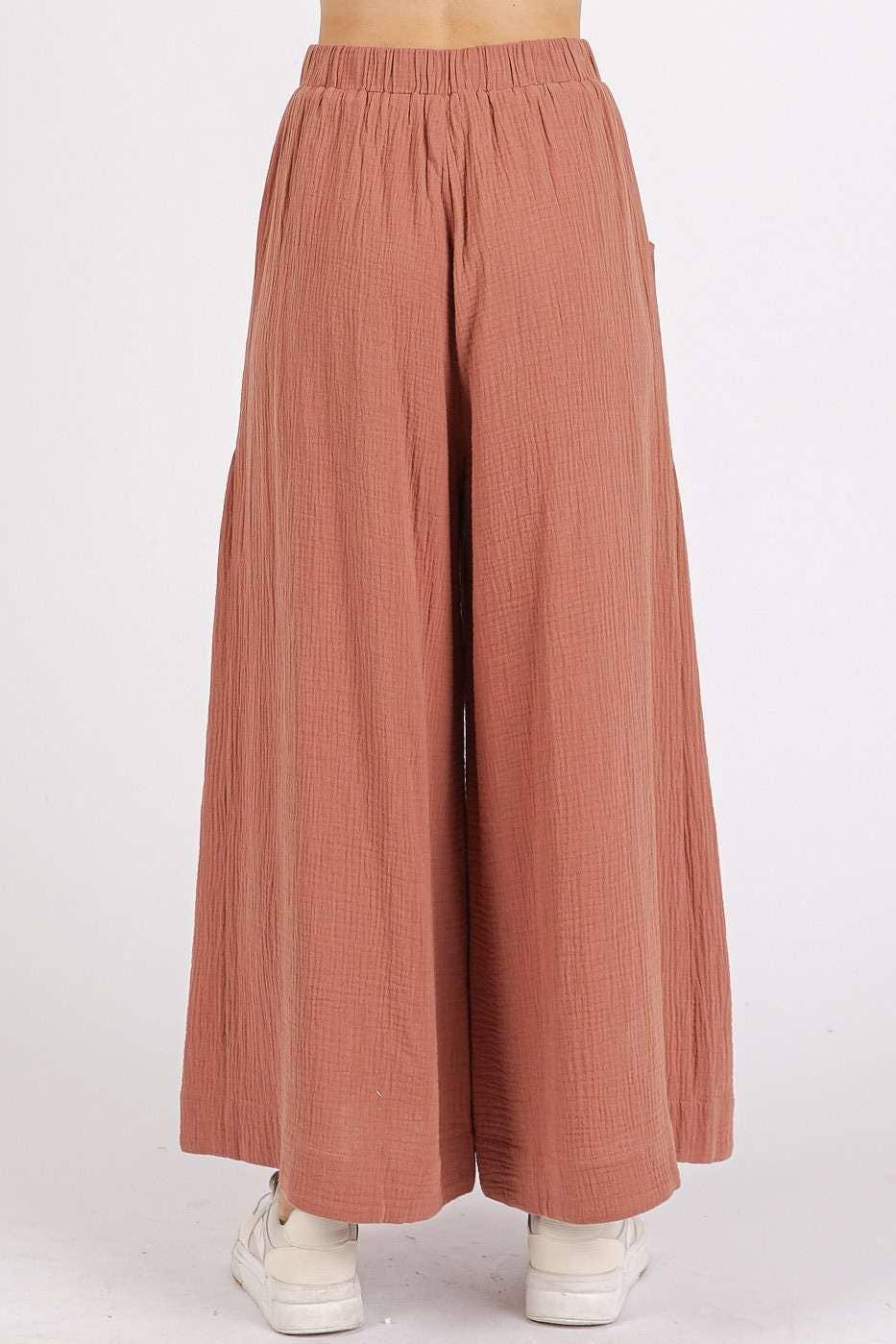 Josie Gauze Tier Pleat Wide Leg Pants ~ Sienna