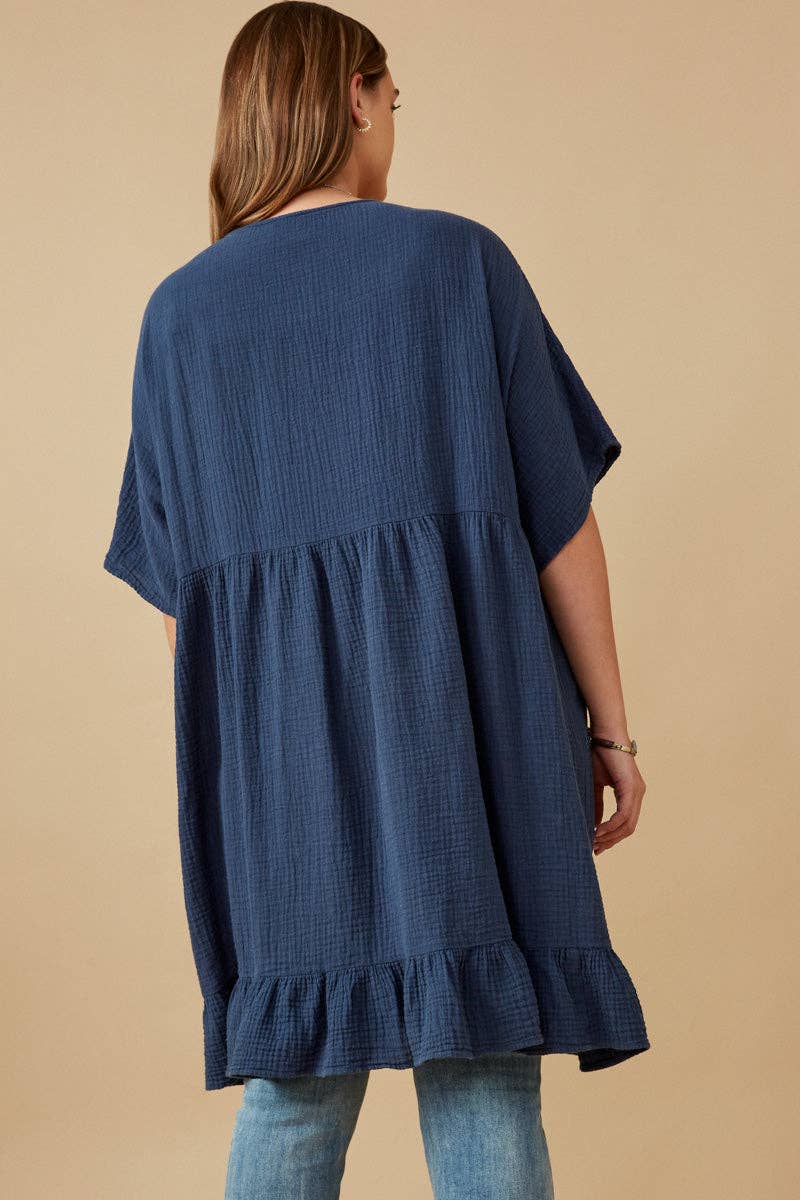 Whitley Washed Textured Kimono - Blue