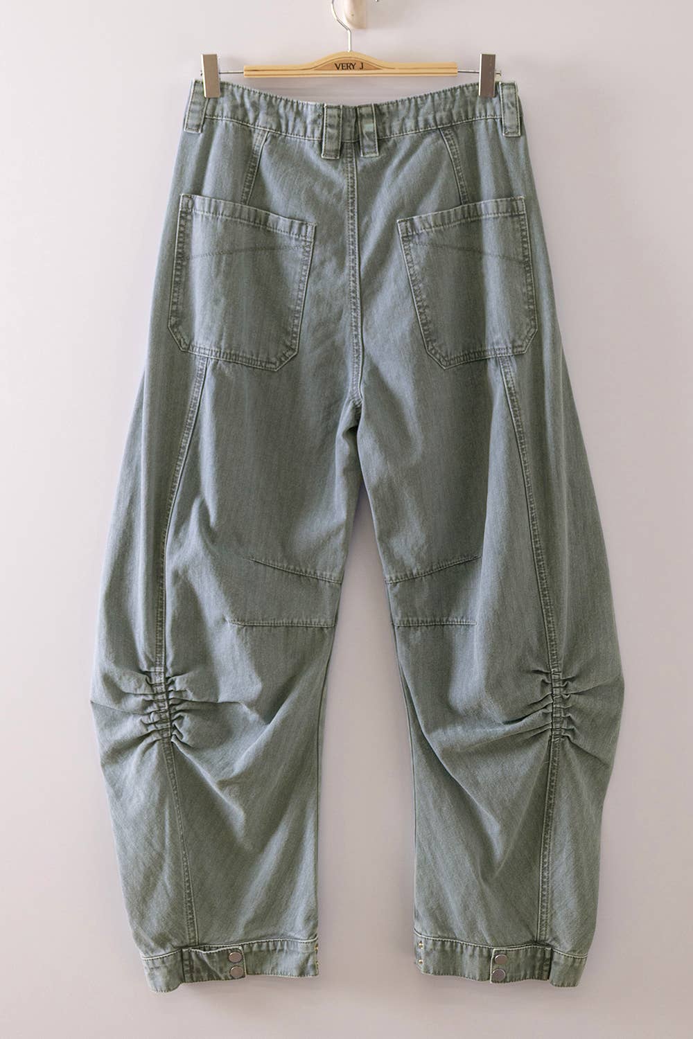 Tara Washed Denim Barrel Jeans ~ Sage
