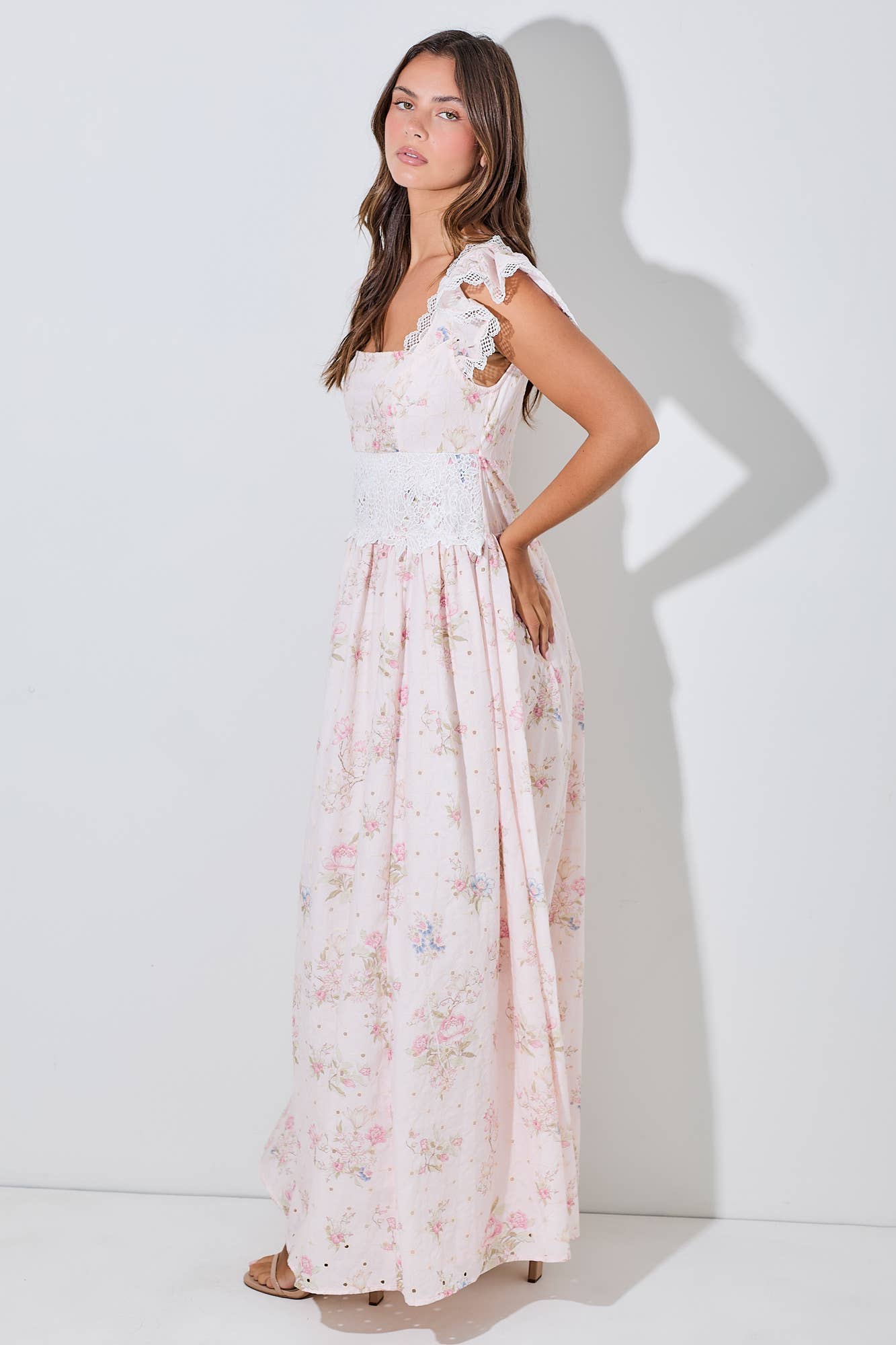 Florence Floral Scallop Lace Maxi Dress ~ Ivory