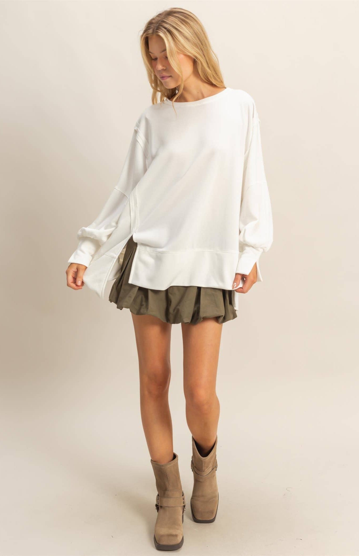 Oliva Oversized Unique Cuff Top ~ Ivory