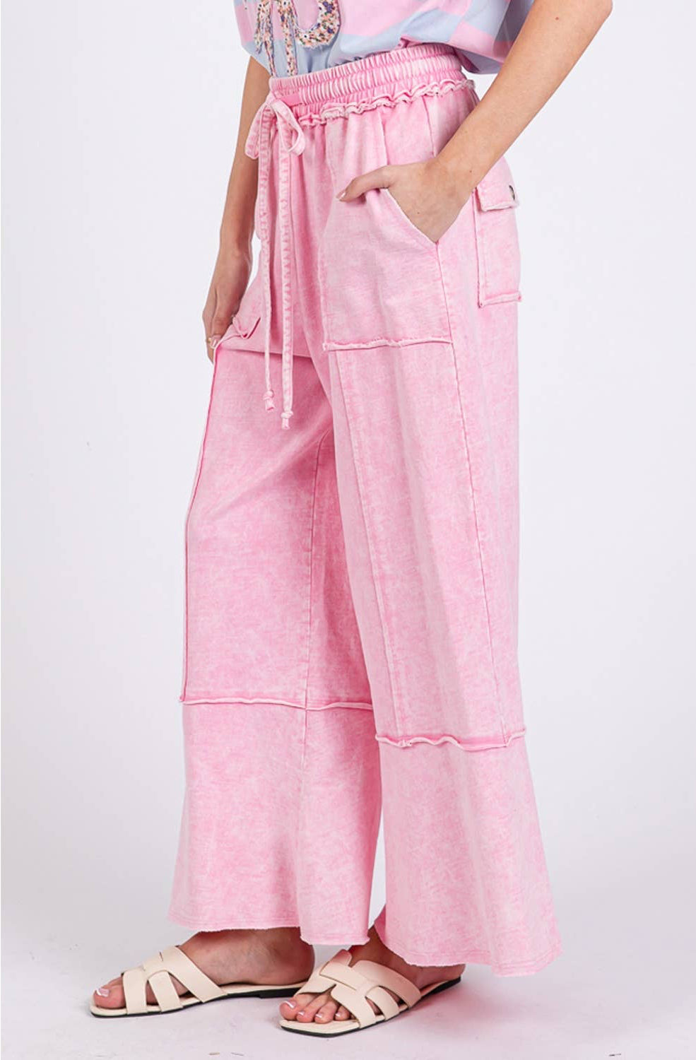 Milania Mineral Wash Terry Knit Pants ~ Pink