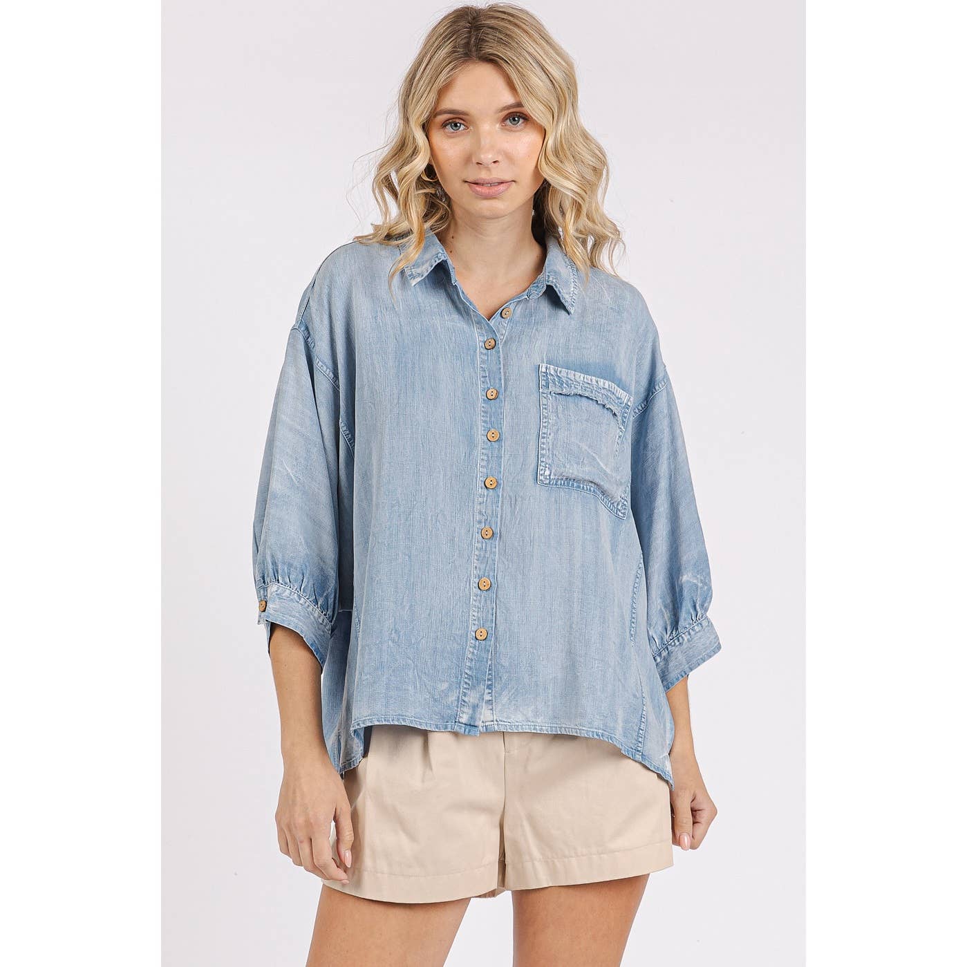 Whitney Washed Tencel Button Shirt ~ Chambray