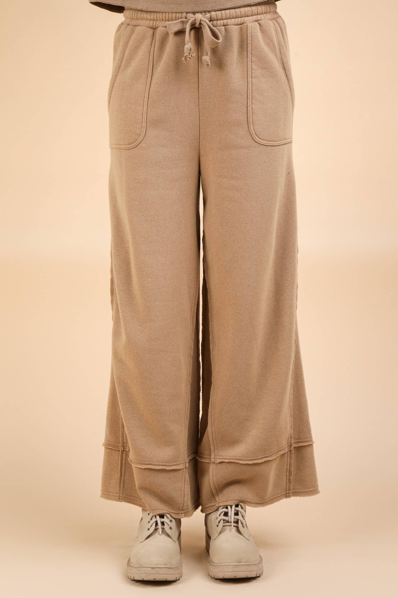 Kattie Acid Washed Comfy Casual Pants ~ Beige