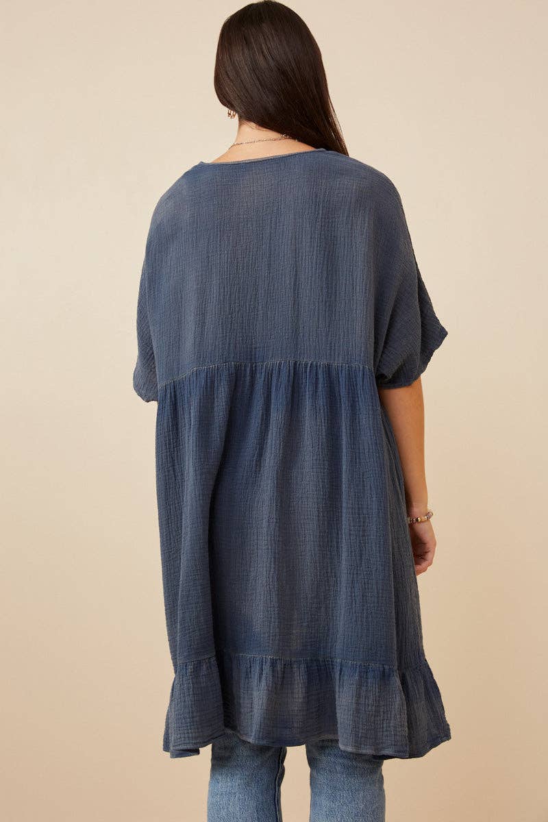 Whitley Washed Textured Kimono - Blue