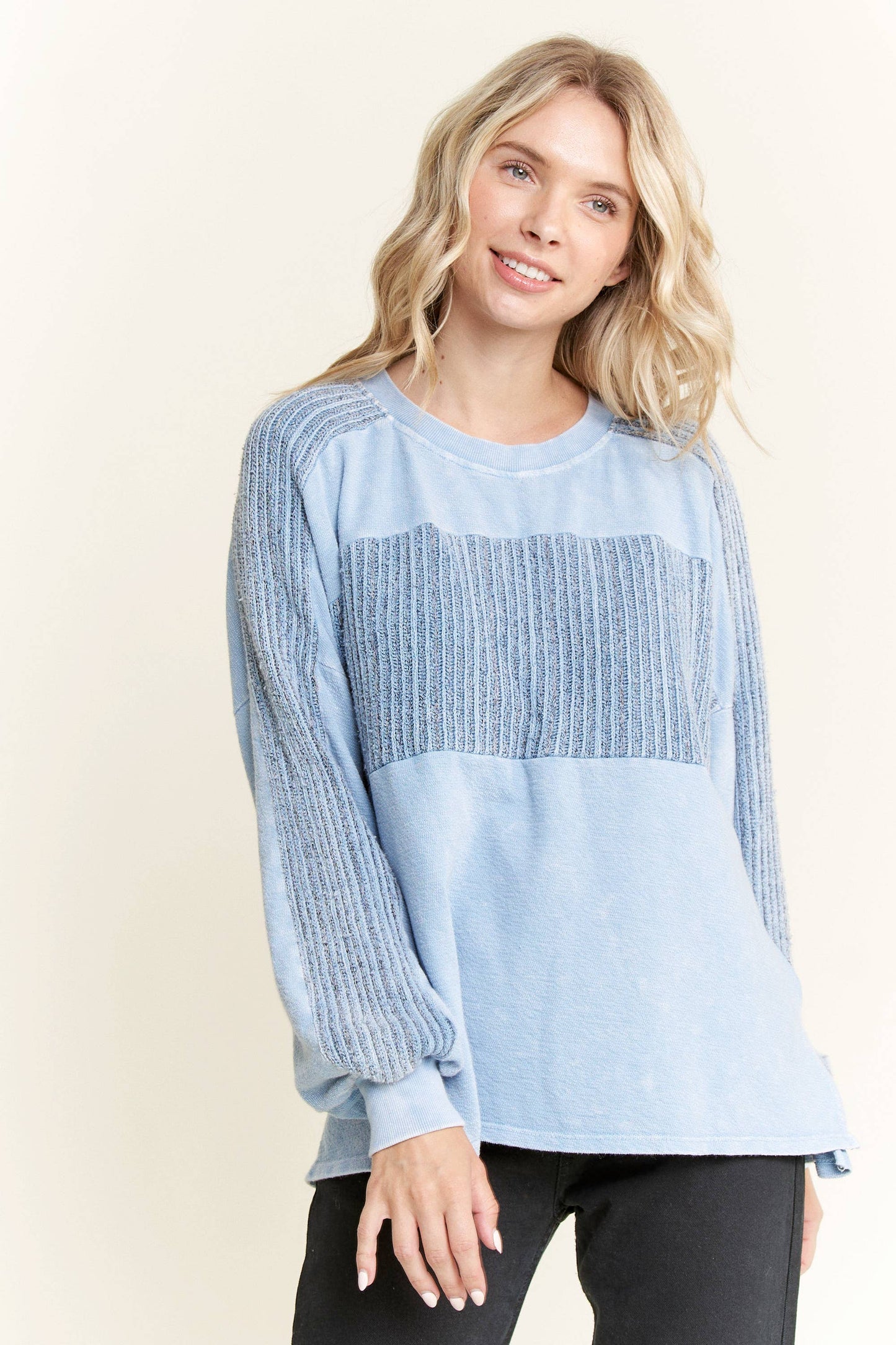 Mia Mineral Wash Melangie Top ~ Powder Blue