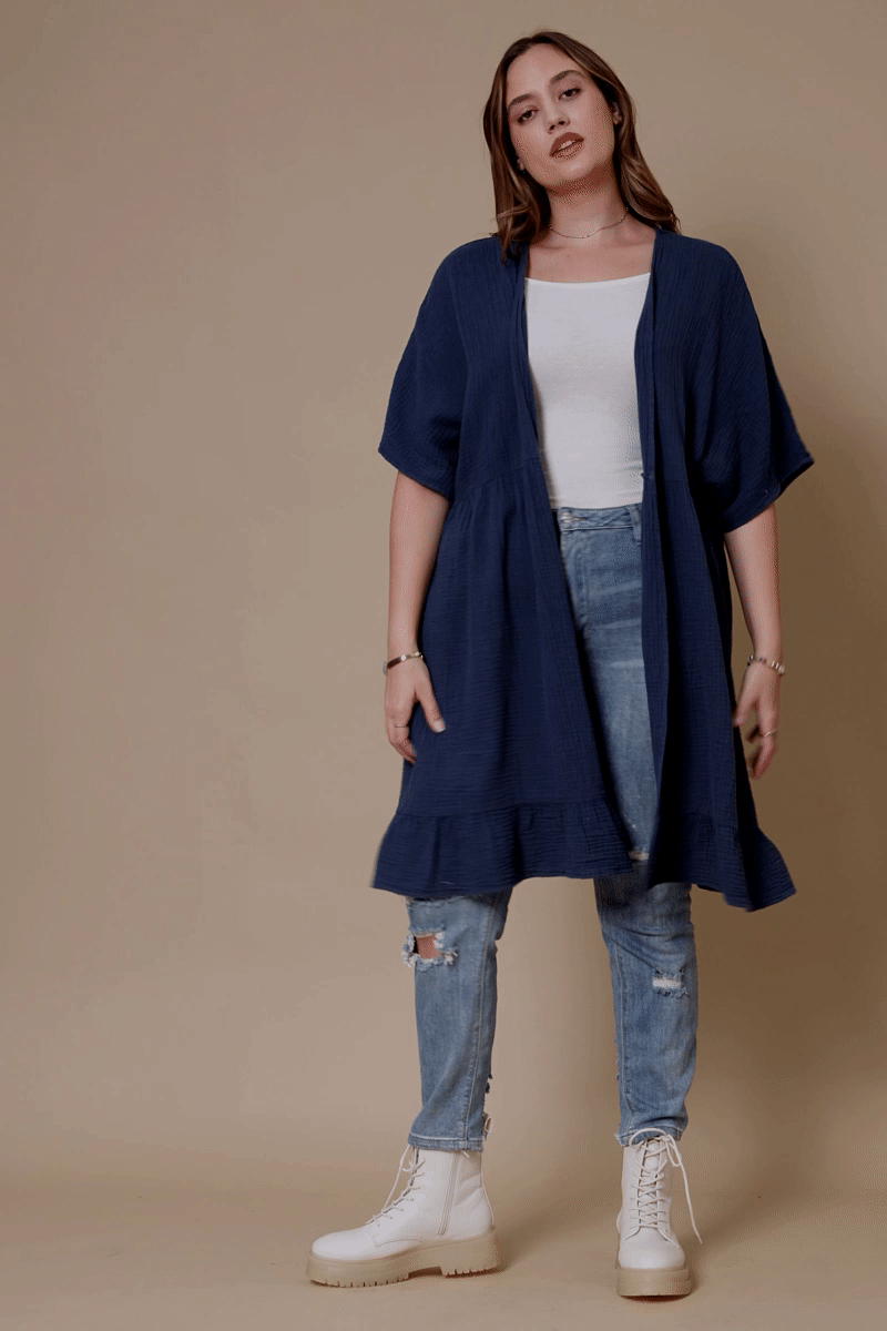 Whitley Washed Textured Kimono - Blue