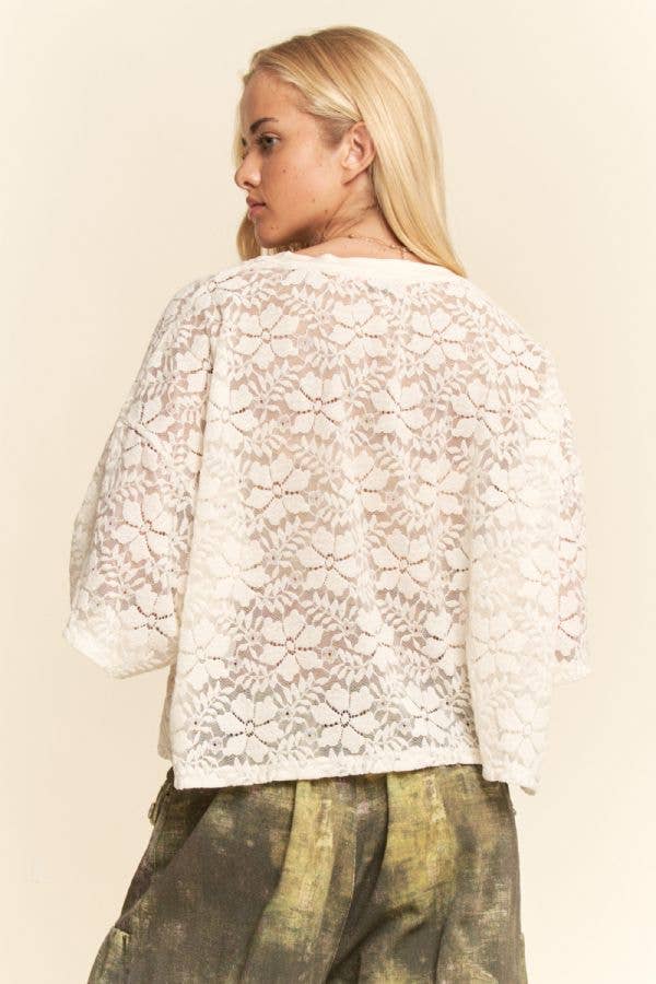 Bella Boxy Floral Lace Top ~ Cream