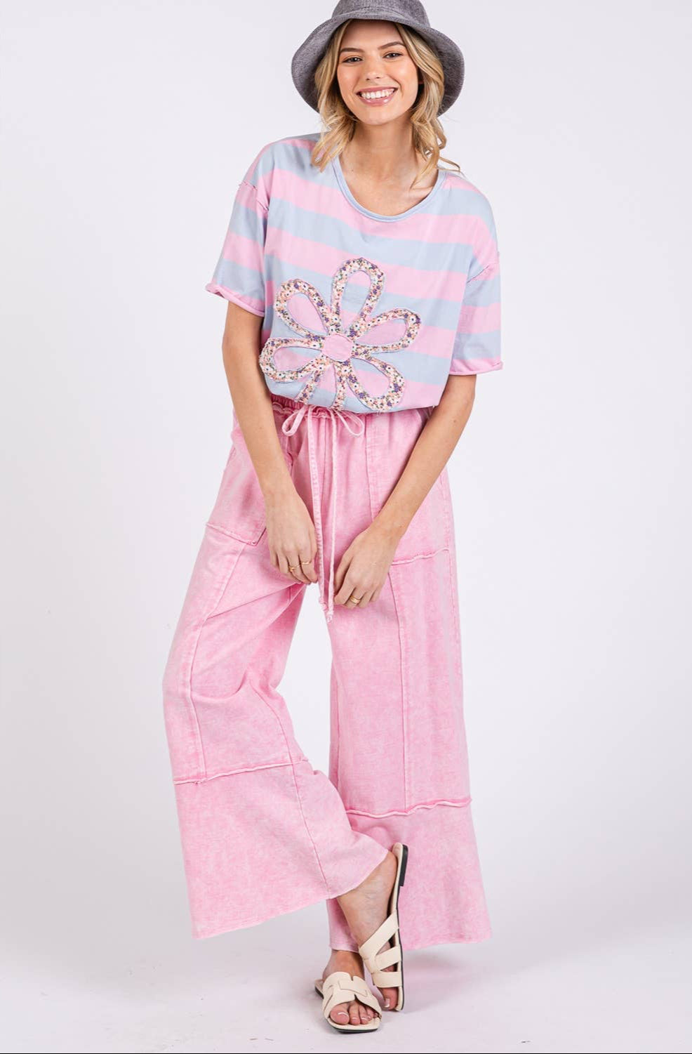 Milania Mineral Wash Terry Knit Pants ~ Pink