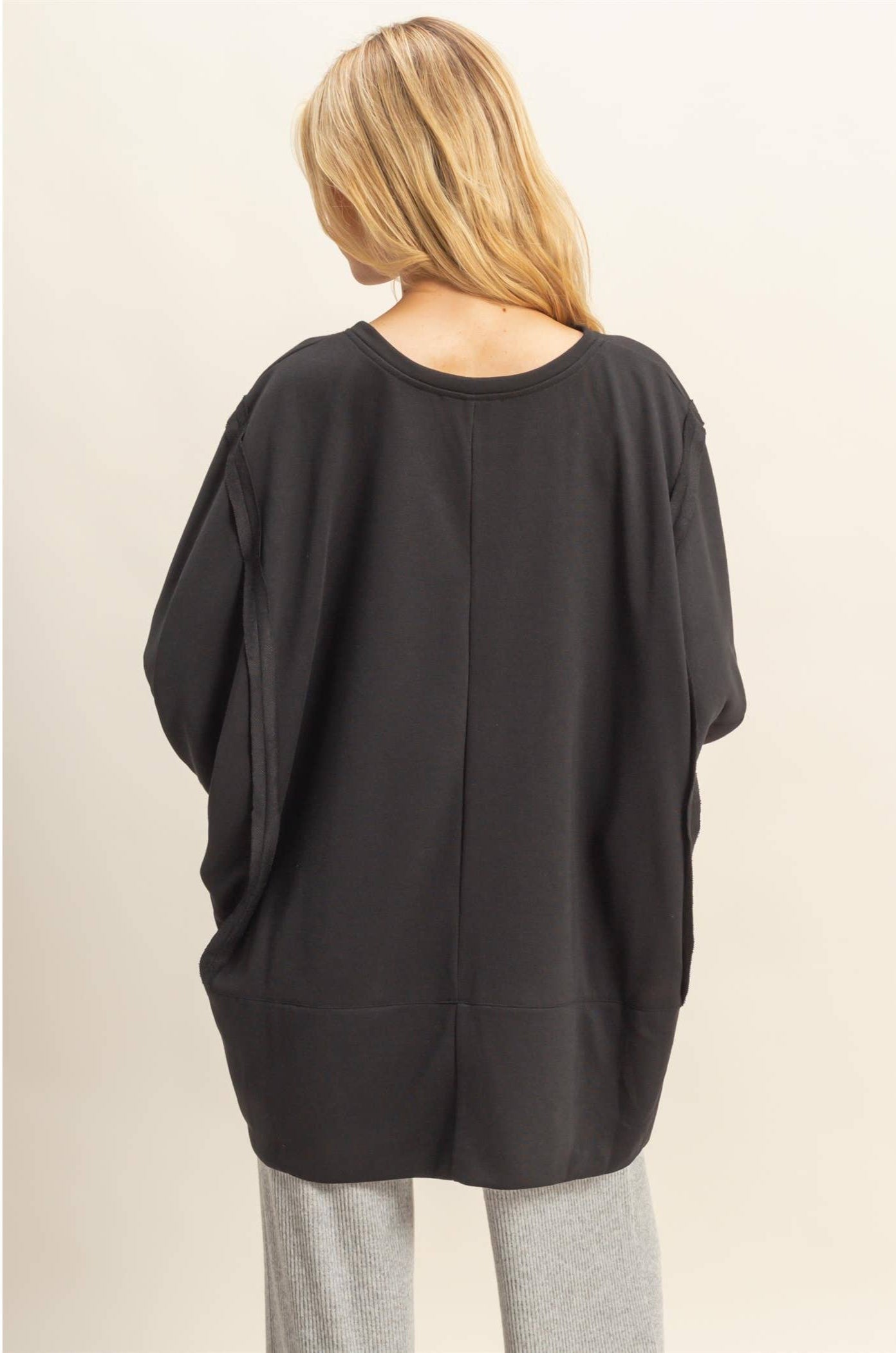 Oliva Oversized Unique Cuff Top ~ Black