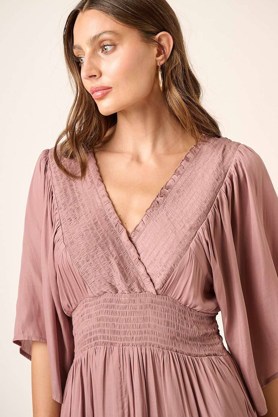 Sofie Smocking Detail Maxi Dress ~ Dusty Purple