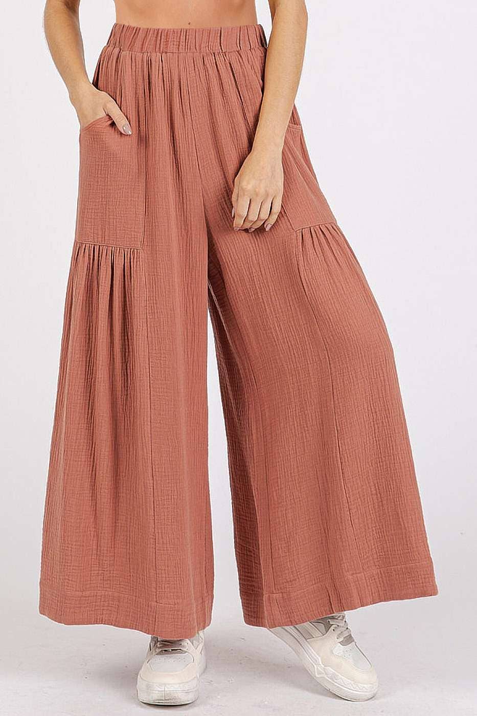 Josie Gauze Tier Pleat Wide Leg Pants ~ Sienna