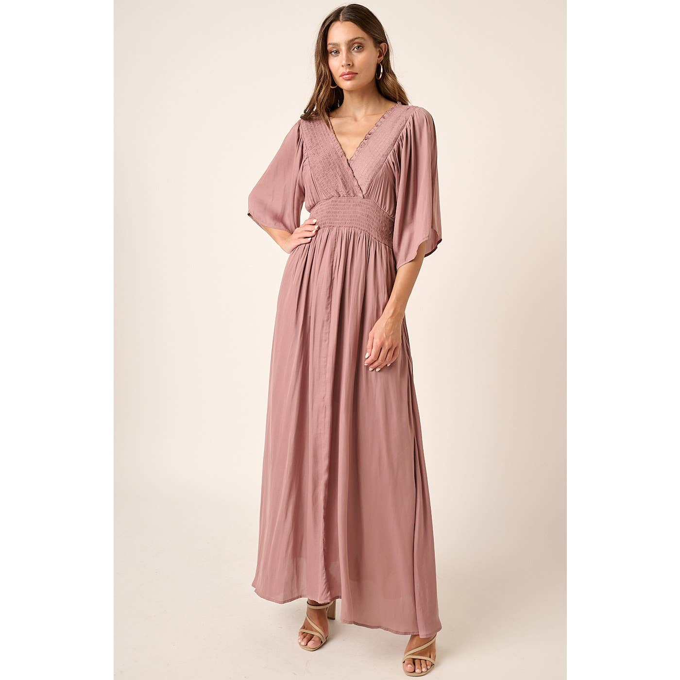 Sofie Smocking Detail Maxi Dress ~ Dusty Purple