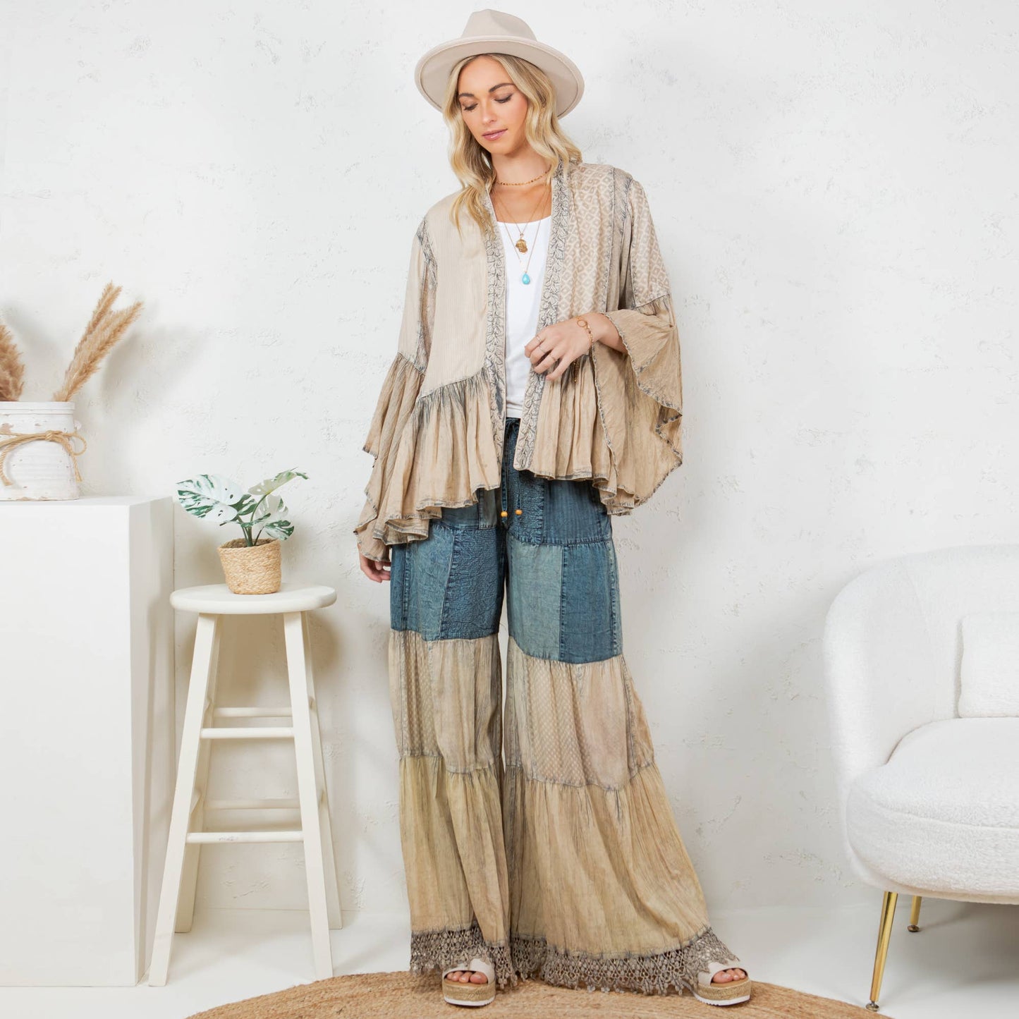 Emma Boho Frill & Flow Pant ~ Latte