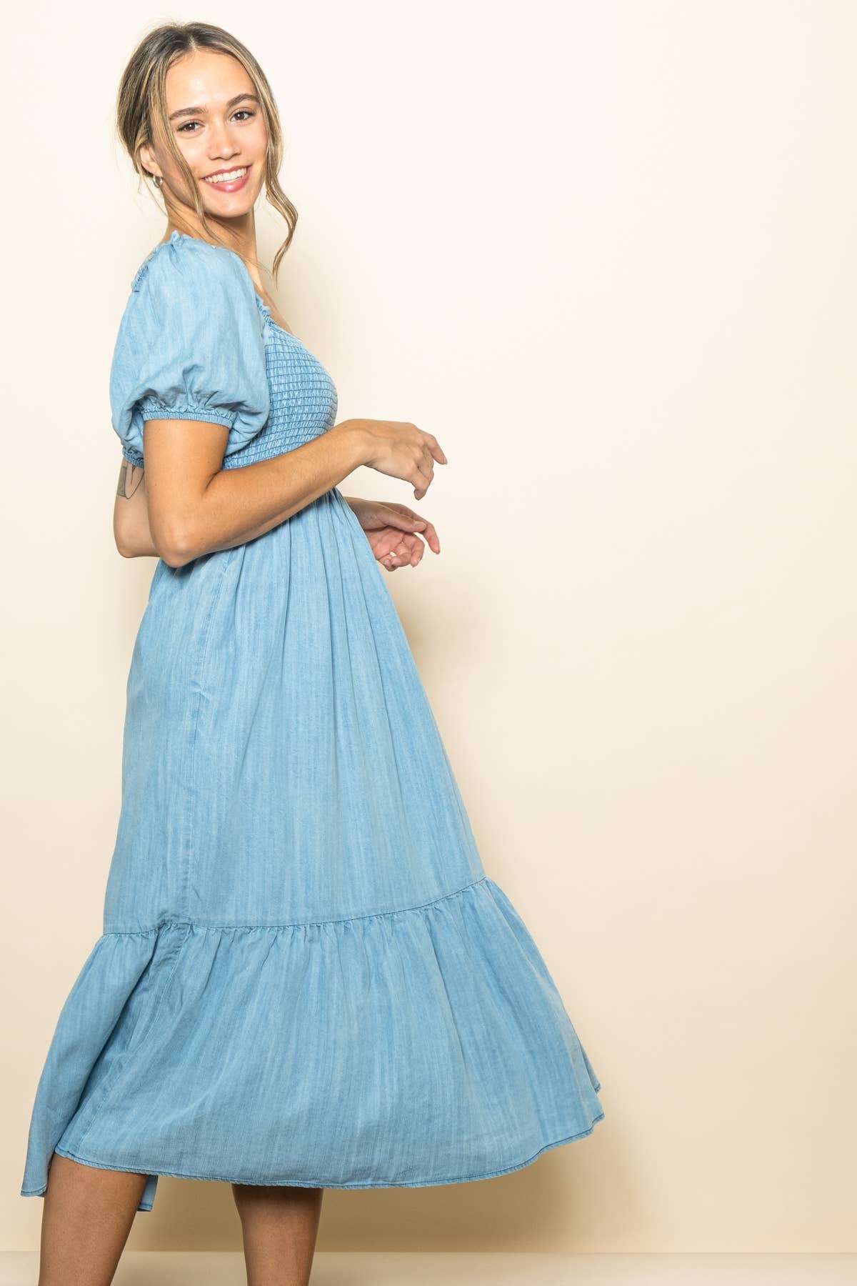 Victoria Vintage Washed Chambray Dress ~ Light Denim