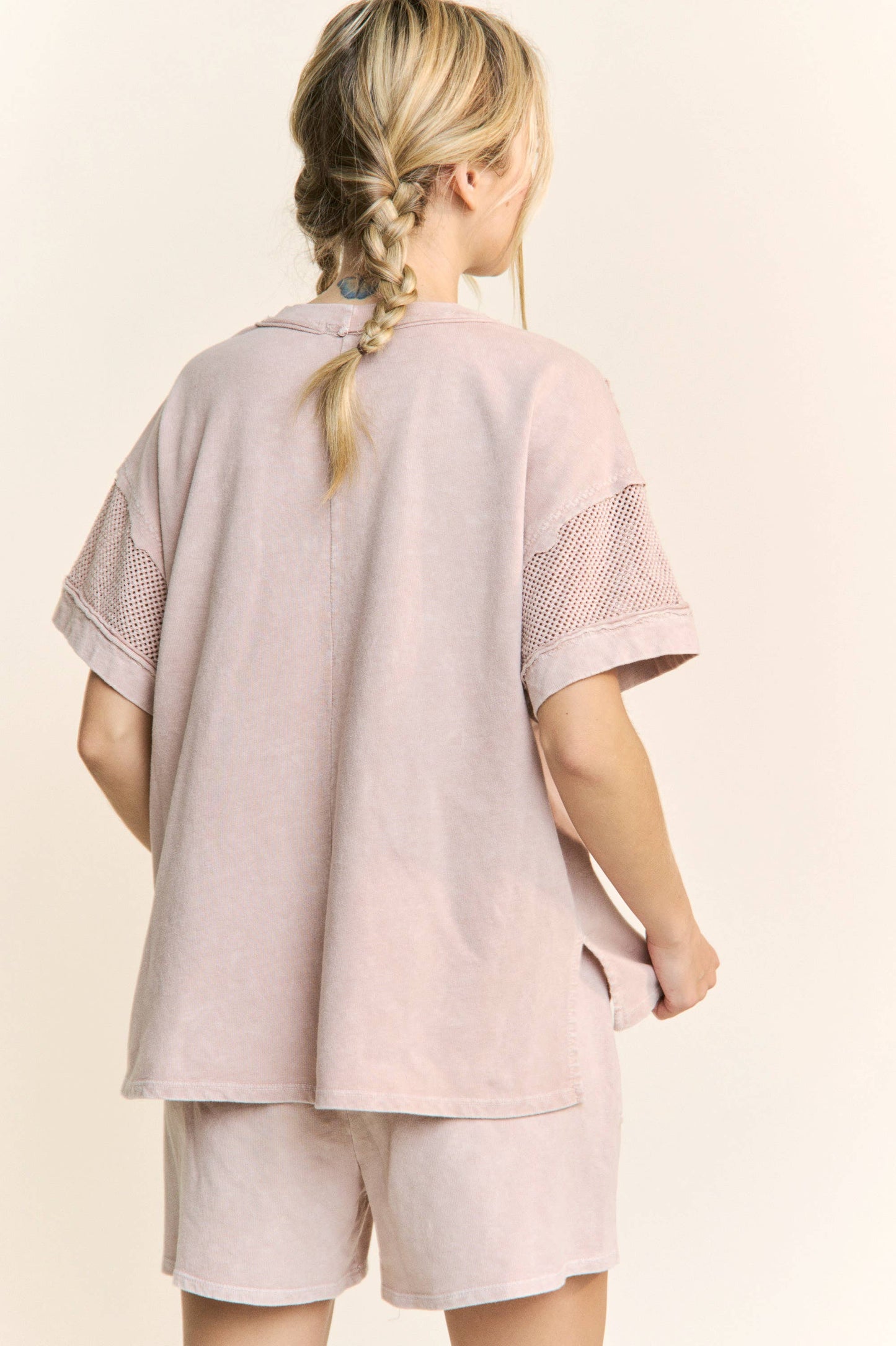 Matilda Mineral Wash Mesh Pocket Sleeve Top ~ Clay