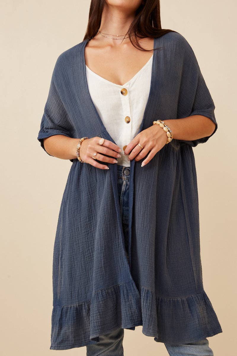 Whitley Washed Textured Kimono - Blue