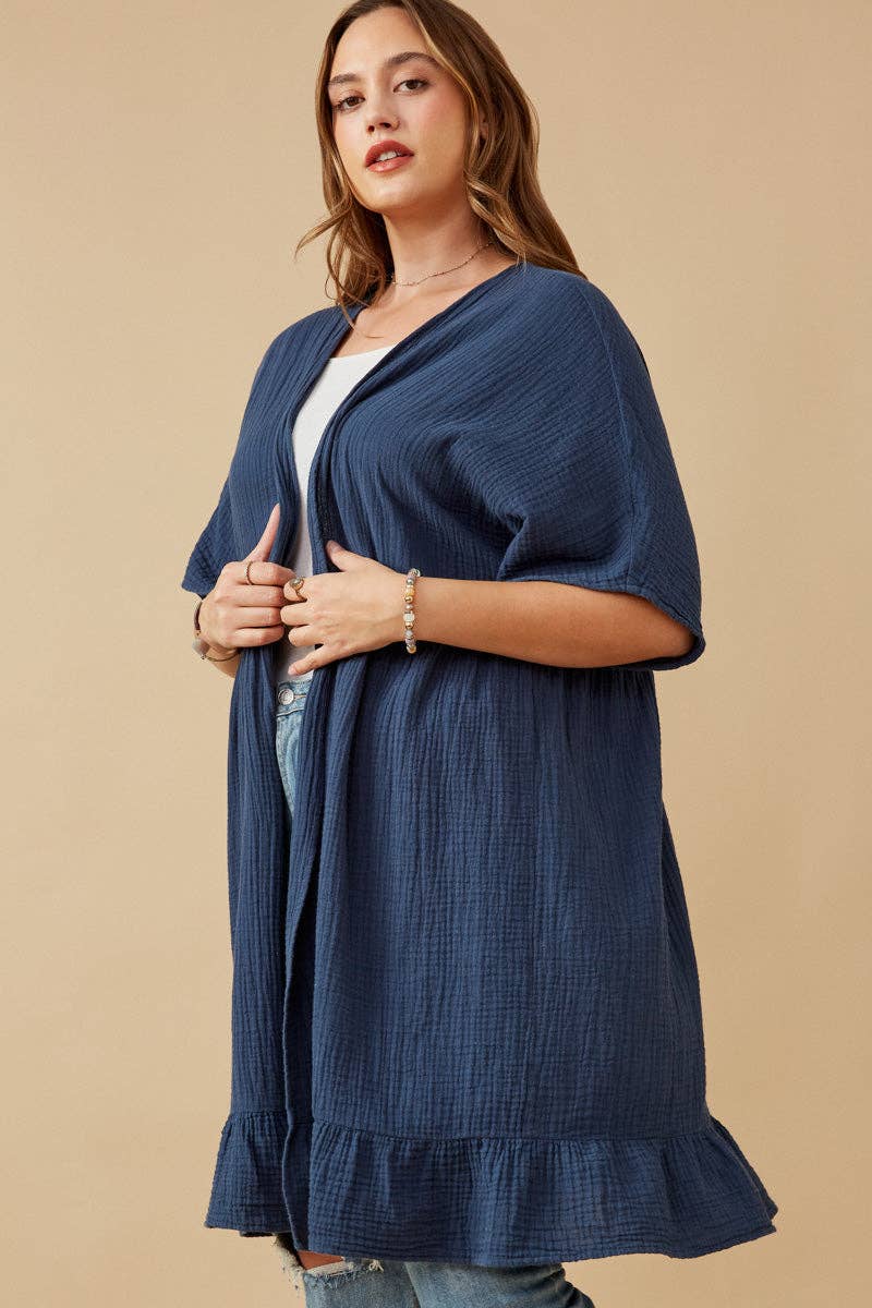 Whitley Washed Textured Kimono - Blue