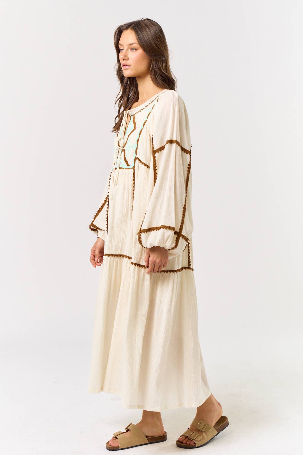 Everly Embroidered Boho Maxi Dress ~ Ivory