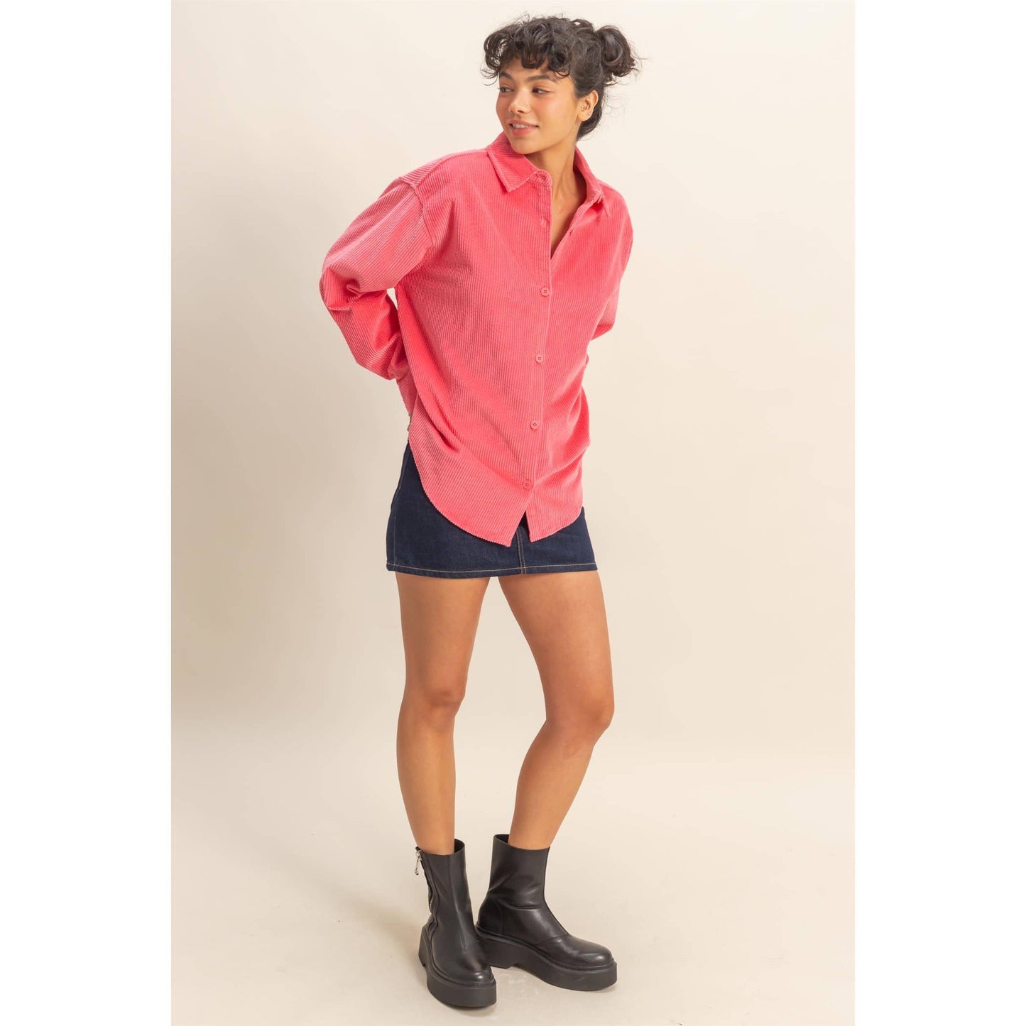 Remma Relaxed-fit Corduroy Shacket ~ Taffy Pink