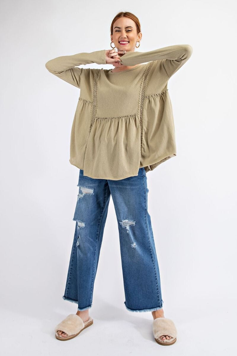 Audrey Lace Tape Detailing Top ~ Earth Sage