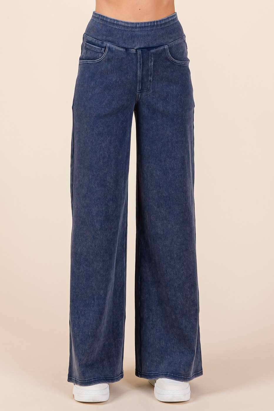 Emma Elastic Waistband Wide Leg Pants ~ Dark Denim