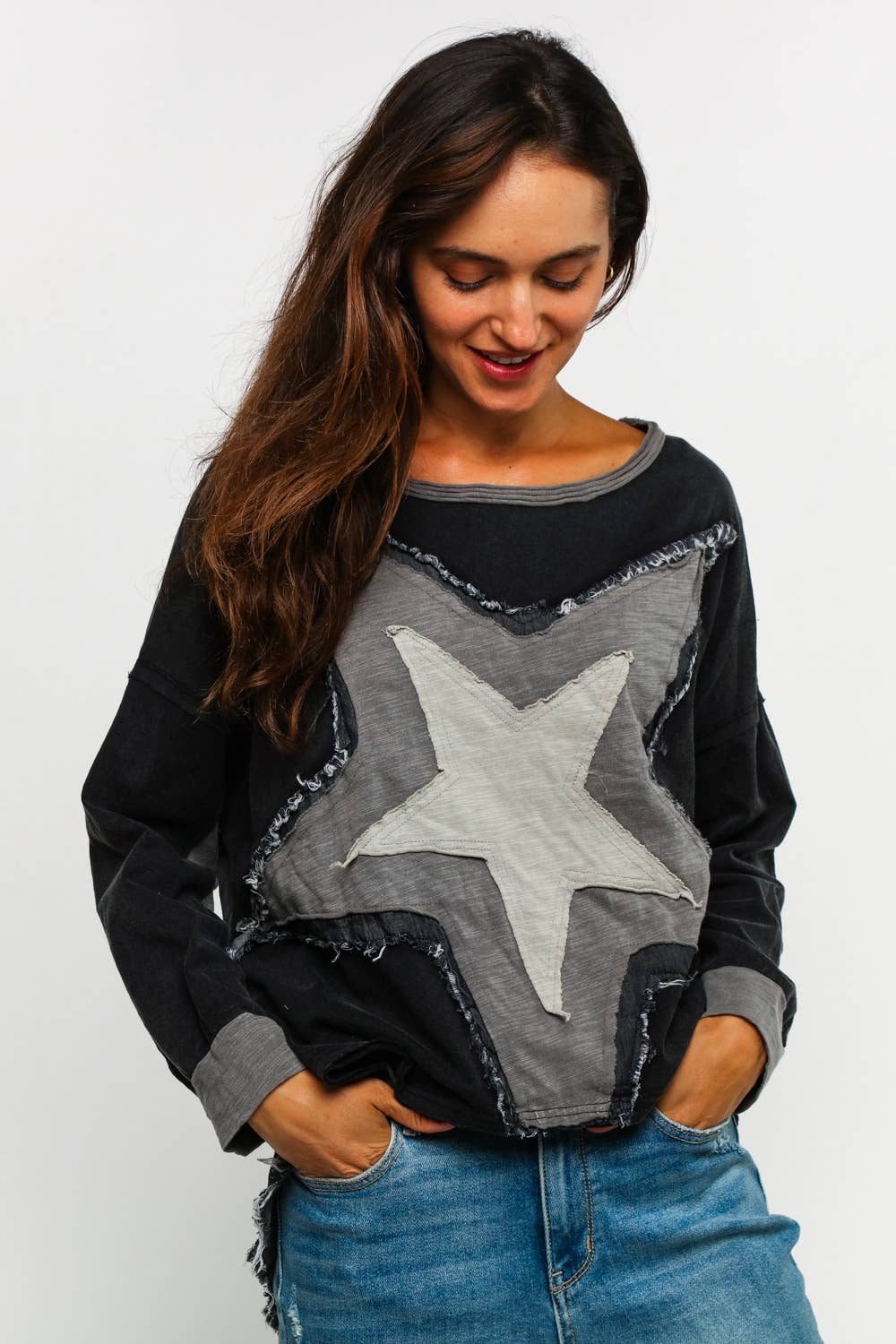 Sharon Star Patchwork Top ~ Charcoal