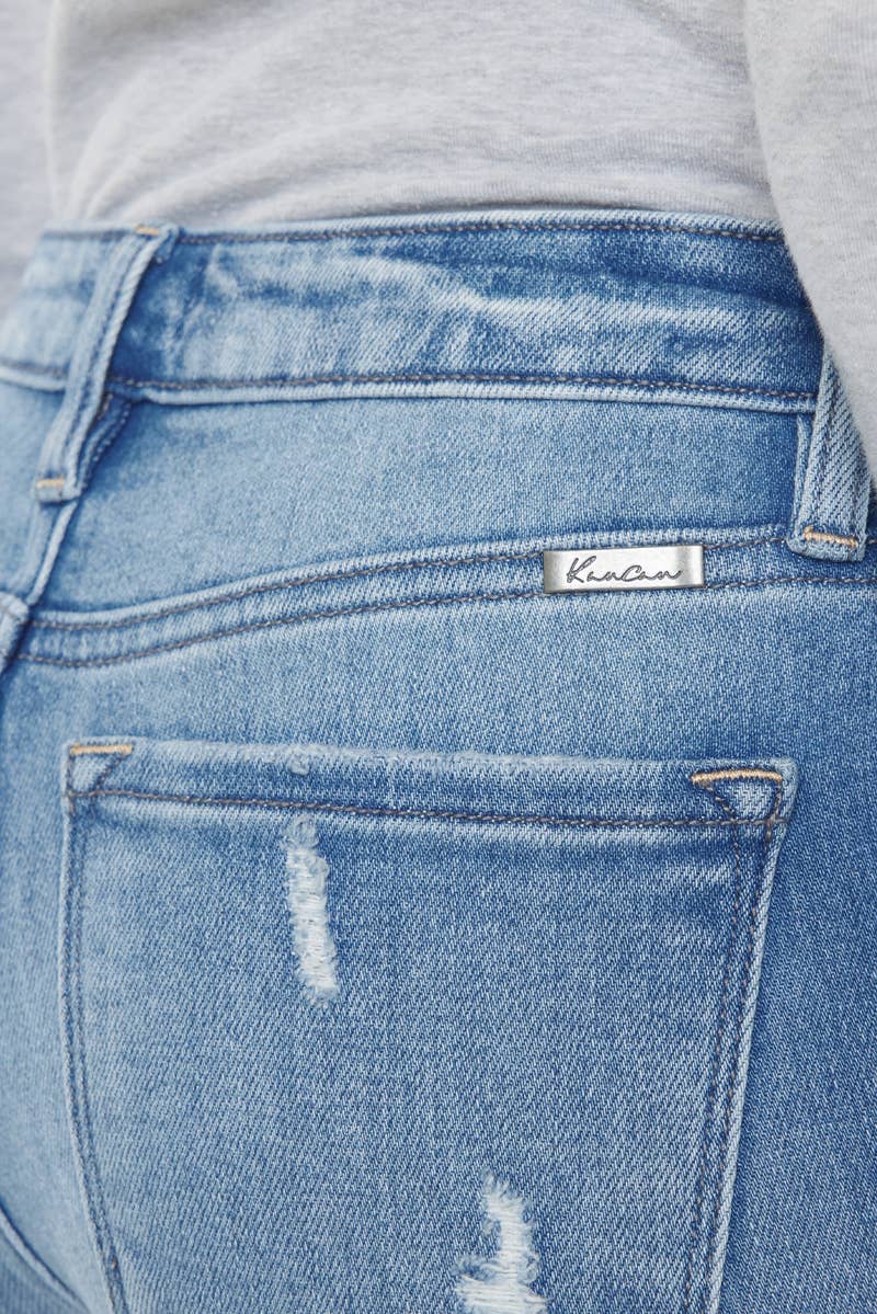 Stacey Mid Rise Raw Hem Flare Jeans ~ Light Denim