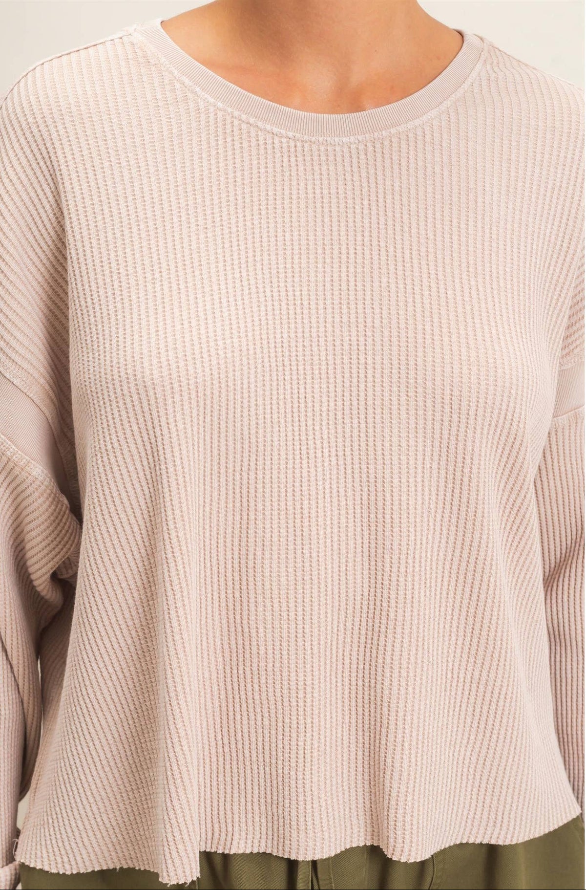 Mya Mineral Wash Waffle Open Back Top ~ Dark Taupe