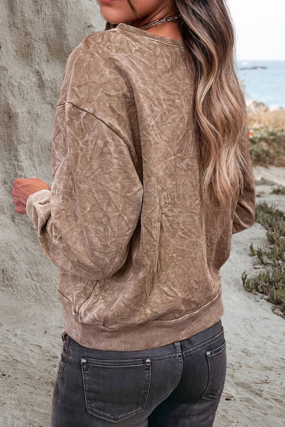 Saved by Grace Embroidery Mineral Wash Pullover ~ Mocha