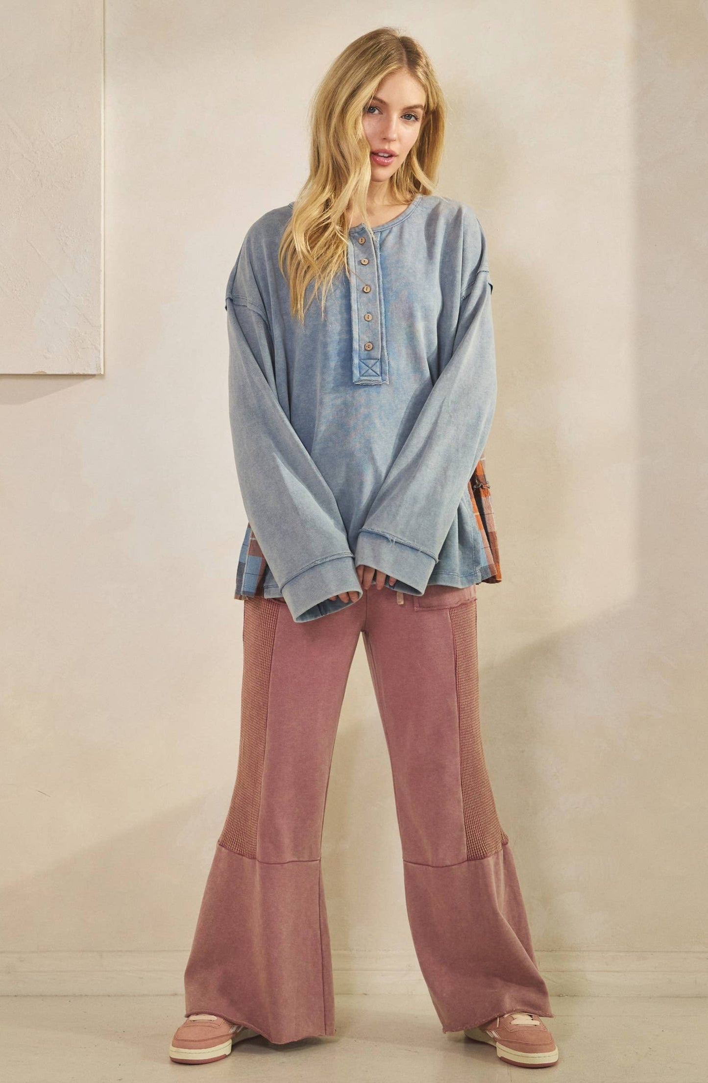 Vivian Vintage Wash Flare Panel Pants ~ Mauve