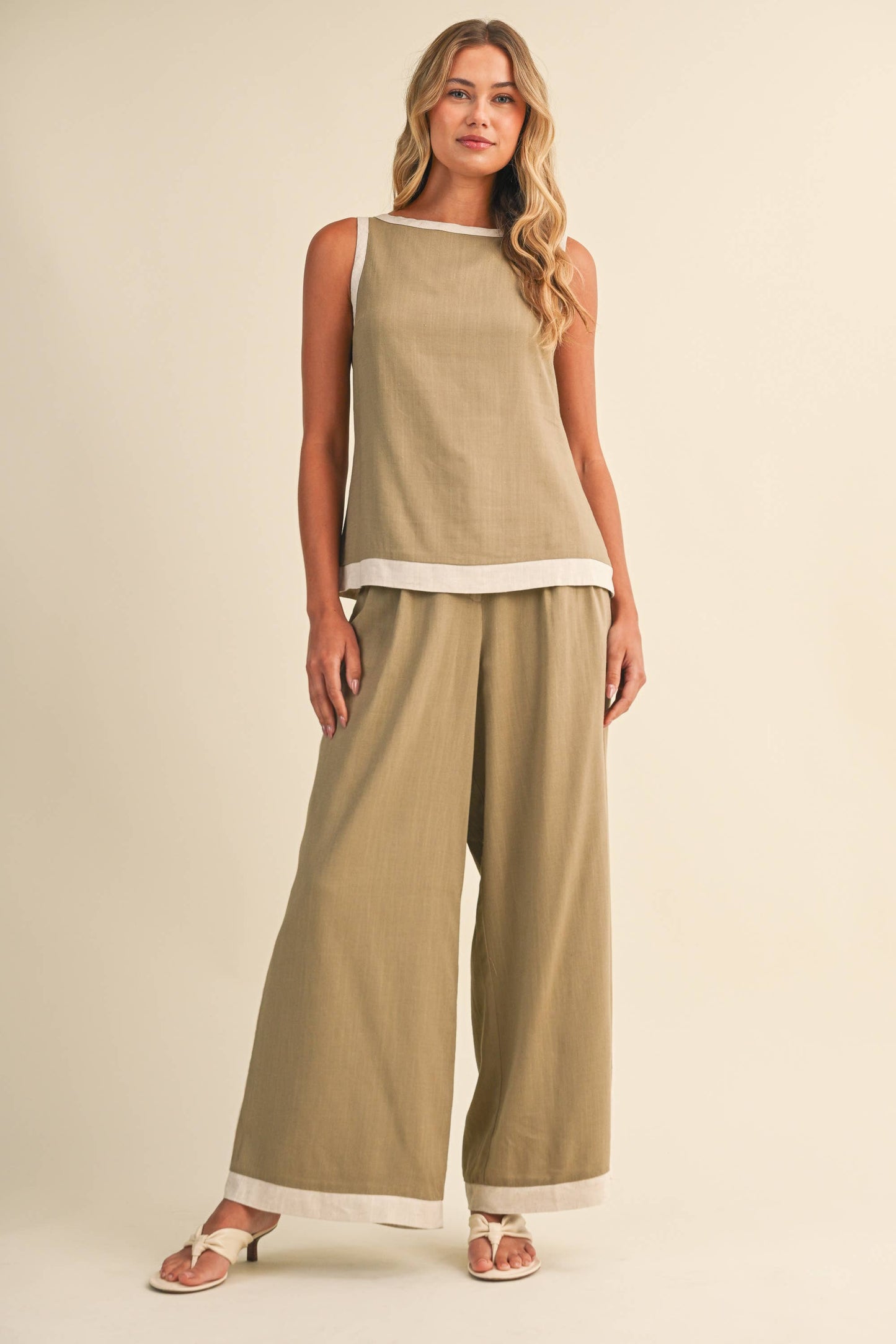 Lauren Linen Wide Leg Pants ~ Olive/Natural