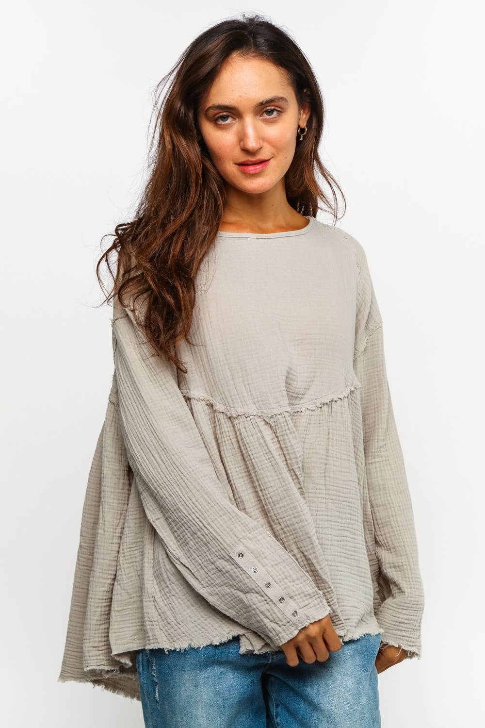 Carrie Cotton Gauze Babydoll Top ~ Silver