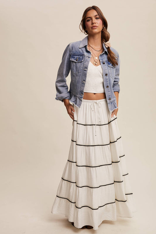 Regan Ruffled Hem Denim Jacket ~ Light Denim