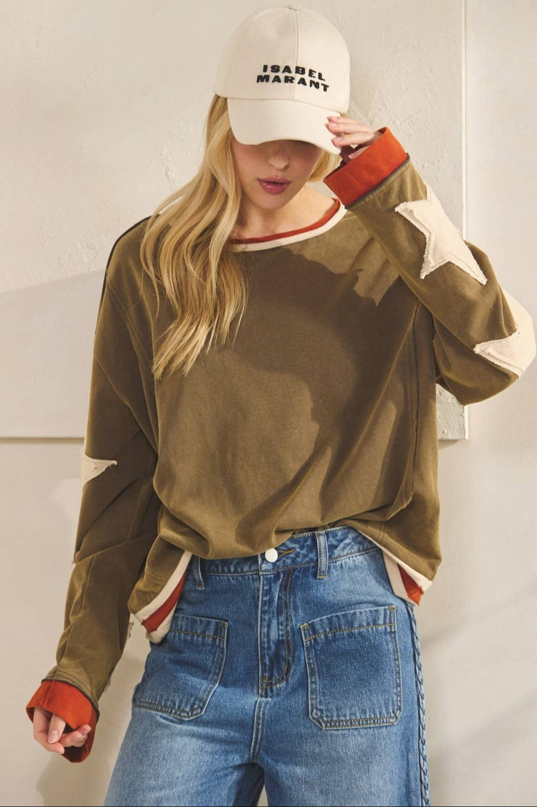 Vivian Vintage Star Patch Pullover ~ Ash