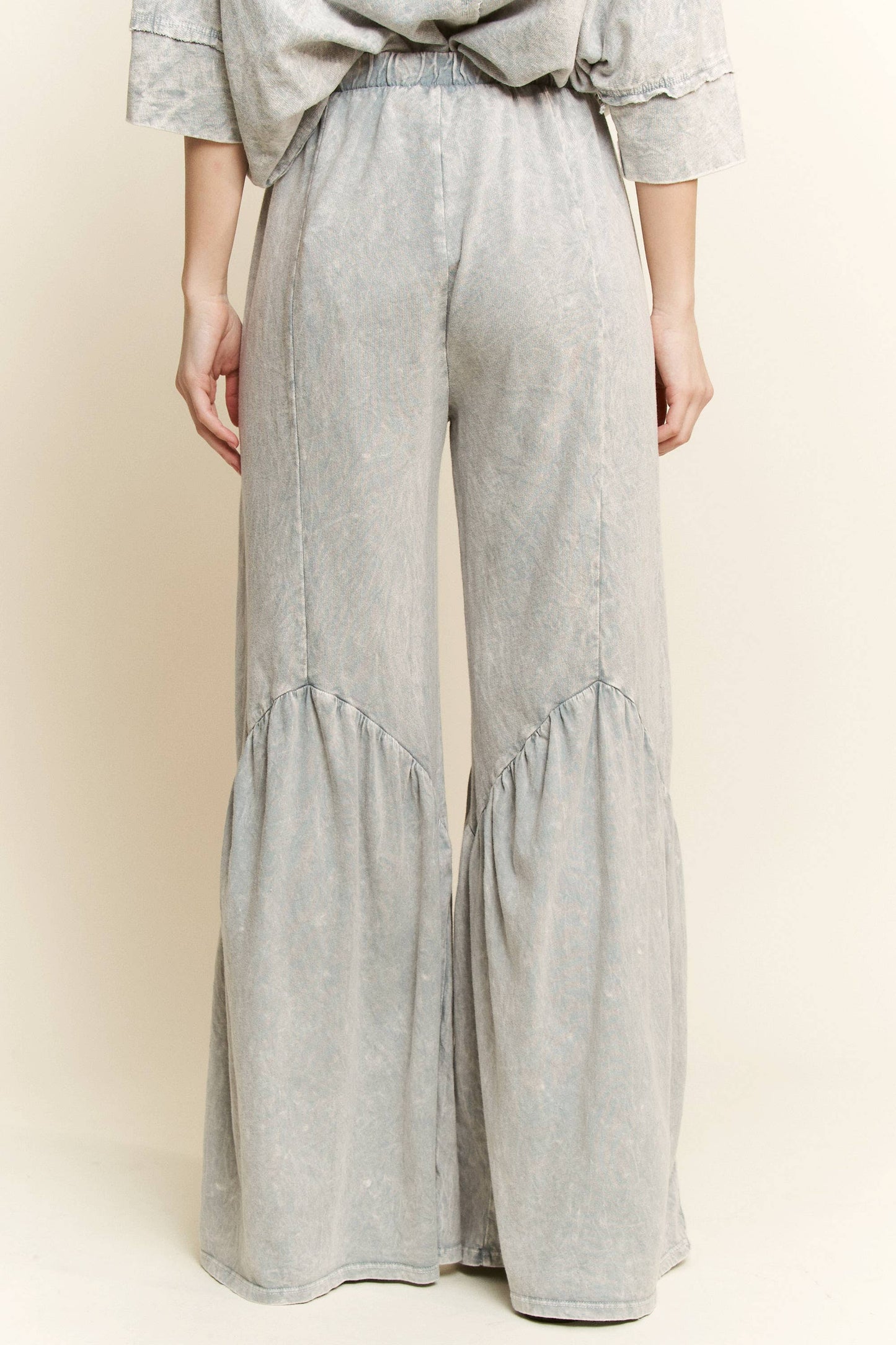 Melody Mineral Wash Heart Pocket Wide Flare Pants ~ Silver Grey