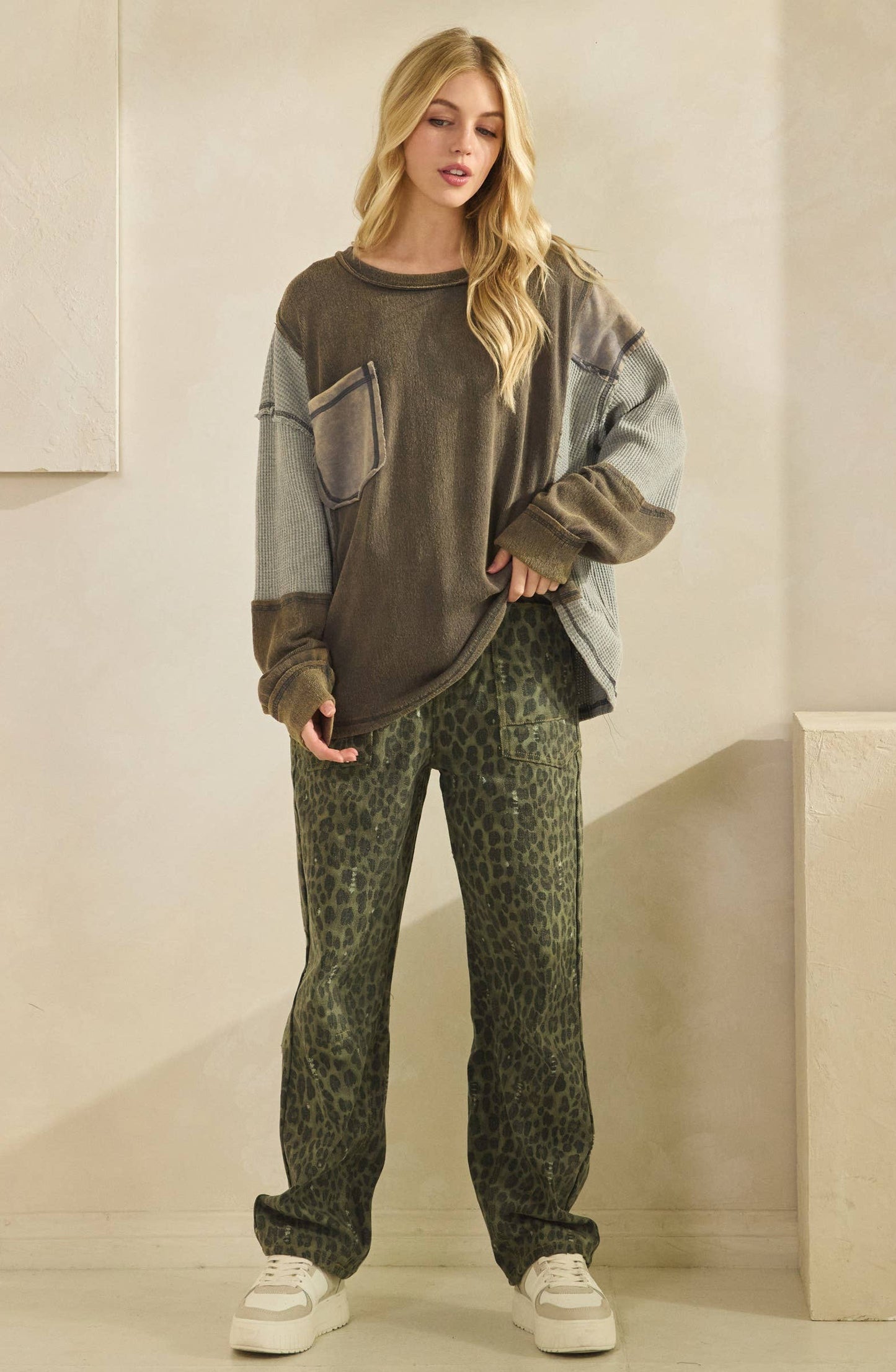 Penelope Patchwork Pocket Top ~ Ash