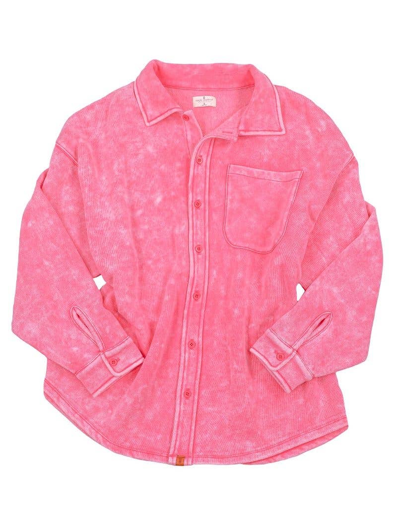 Simply Southern Acid Wash Shacket ~ Pink