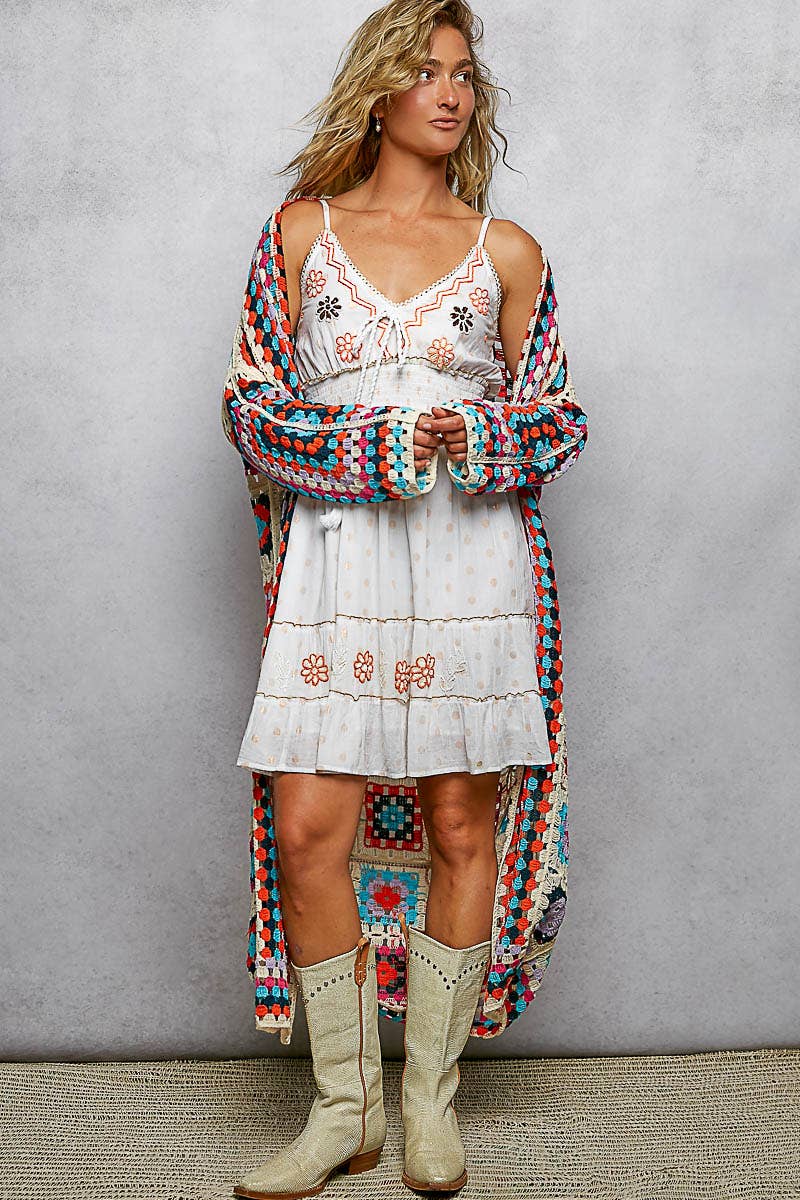 Carley Square Crochet Cardigan Duster ~ Multi