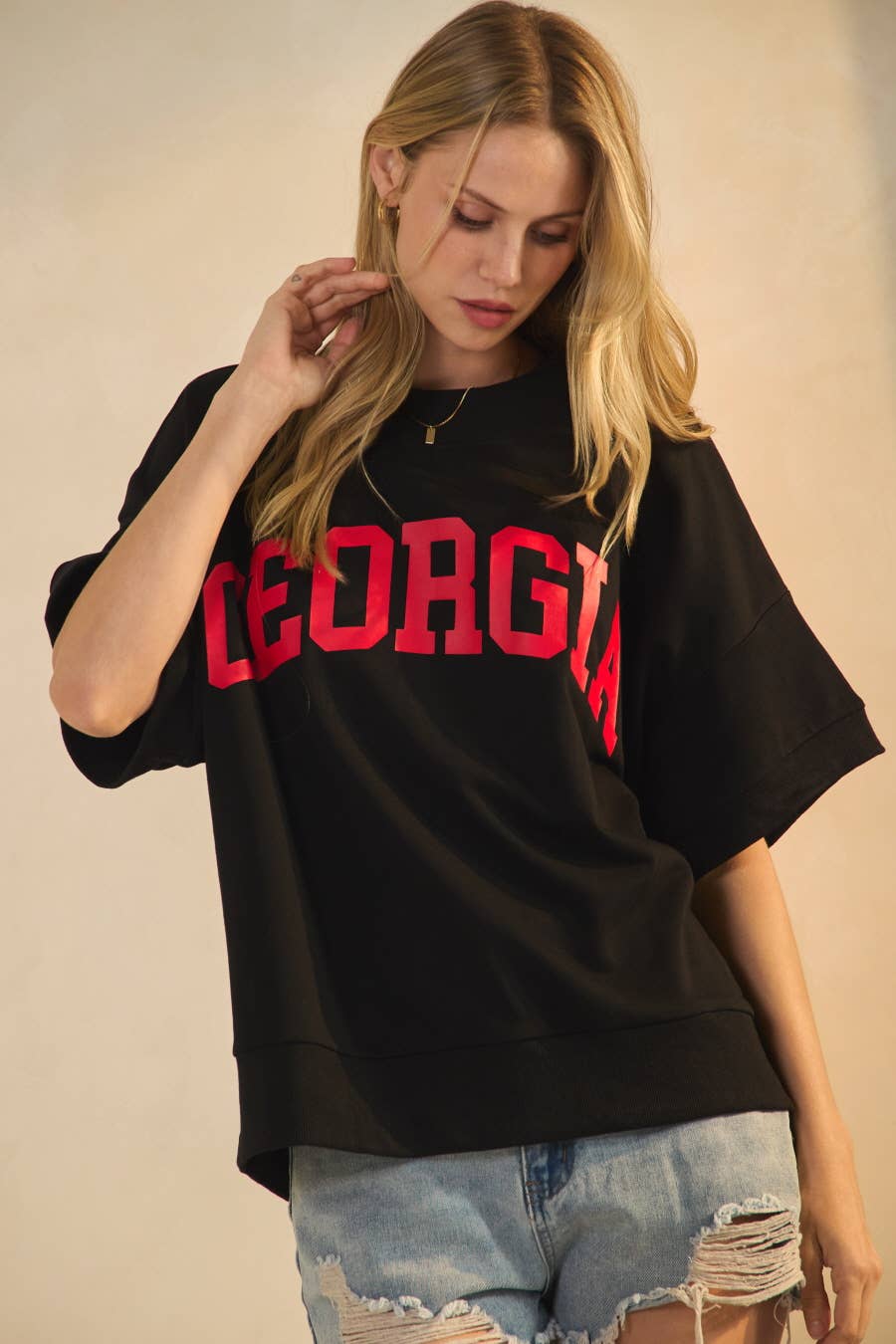 GEORGIA Side Stitch Boxy Pullover ~ Black