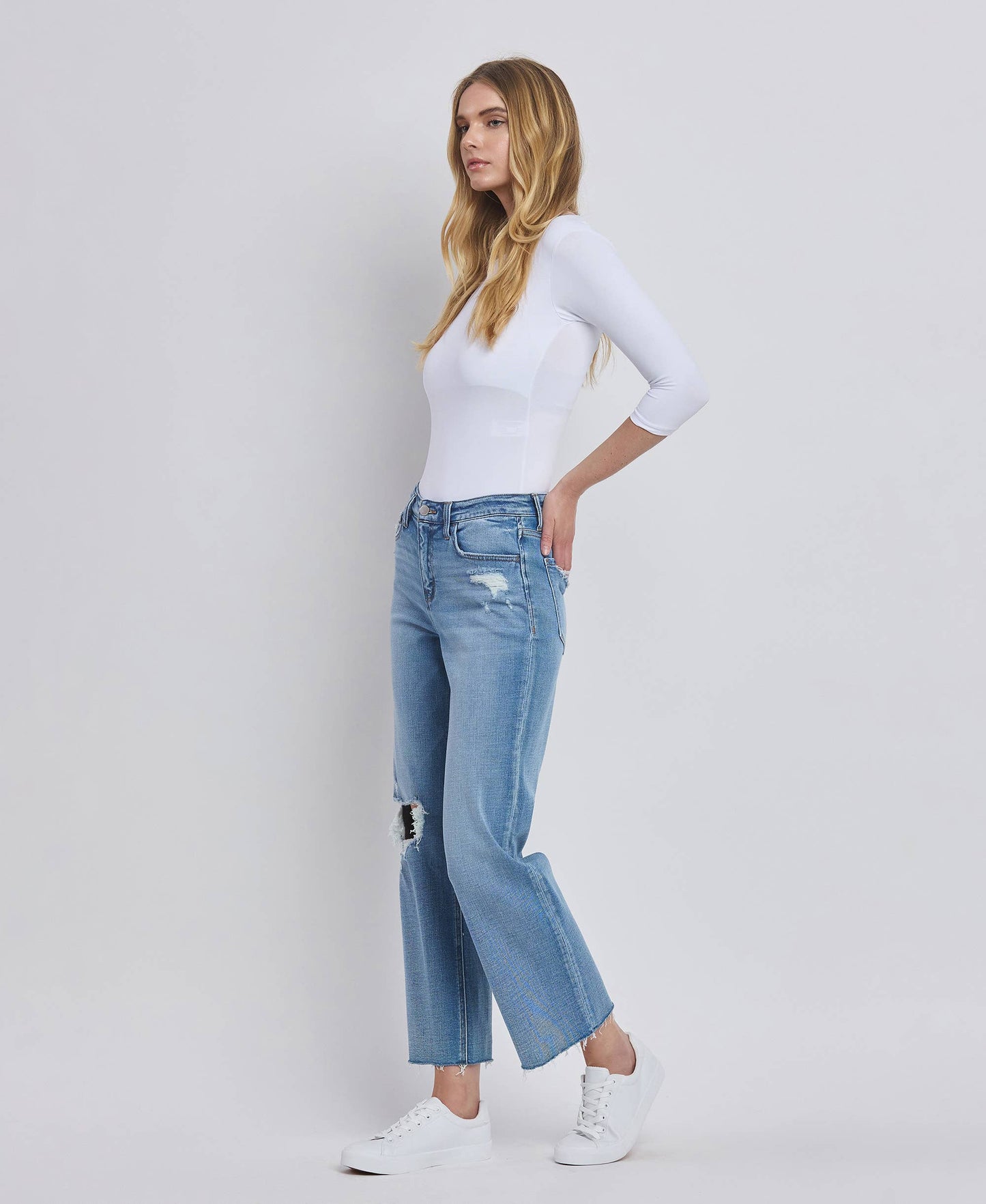 Lola High Rise Crop Slim Wide Leg Jeans ~ Light Denim