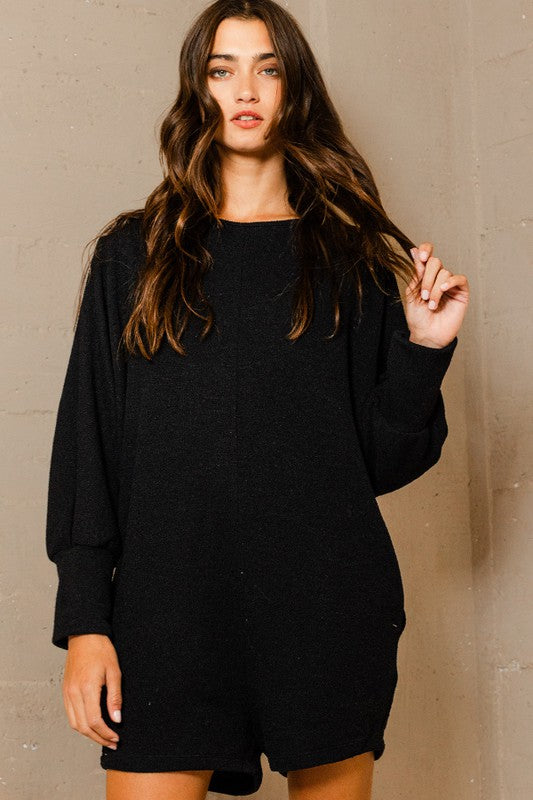 Avery Dolman Sleeve Knit Romper ~ Black