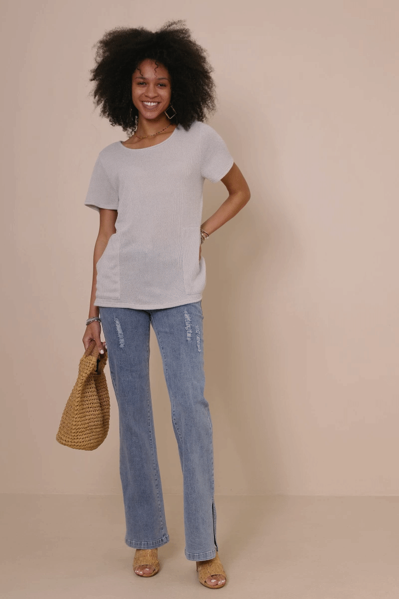 Waverly Waffle Knit  Dolman Top ~ Light Grey