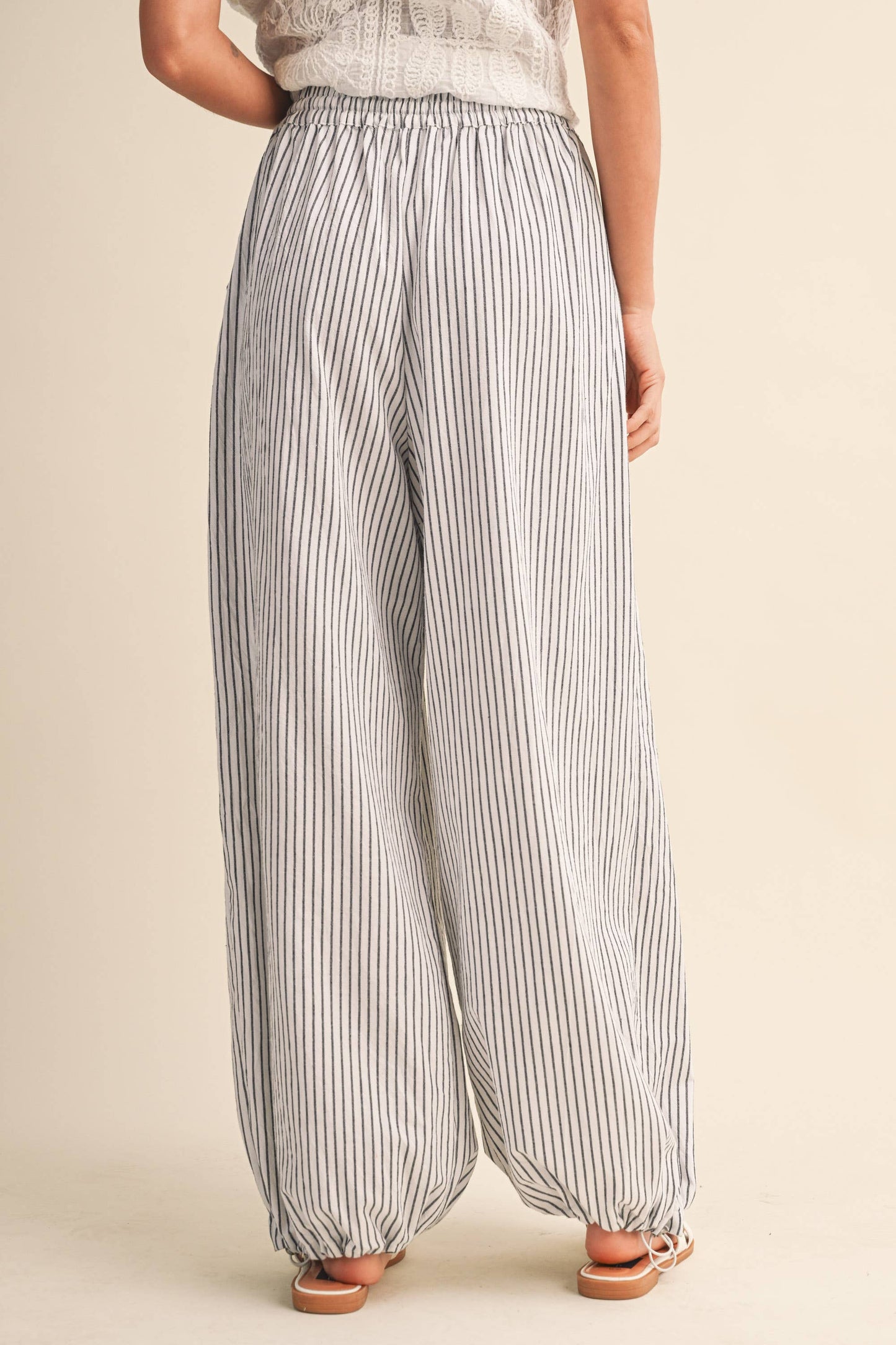 Shelly Striped Balloon Linen Blend Pants ~ White/Black
