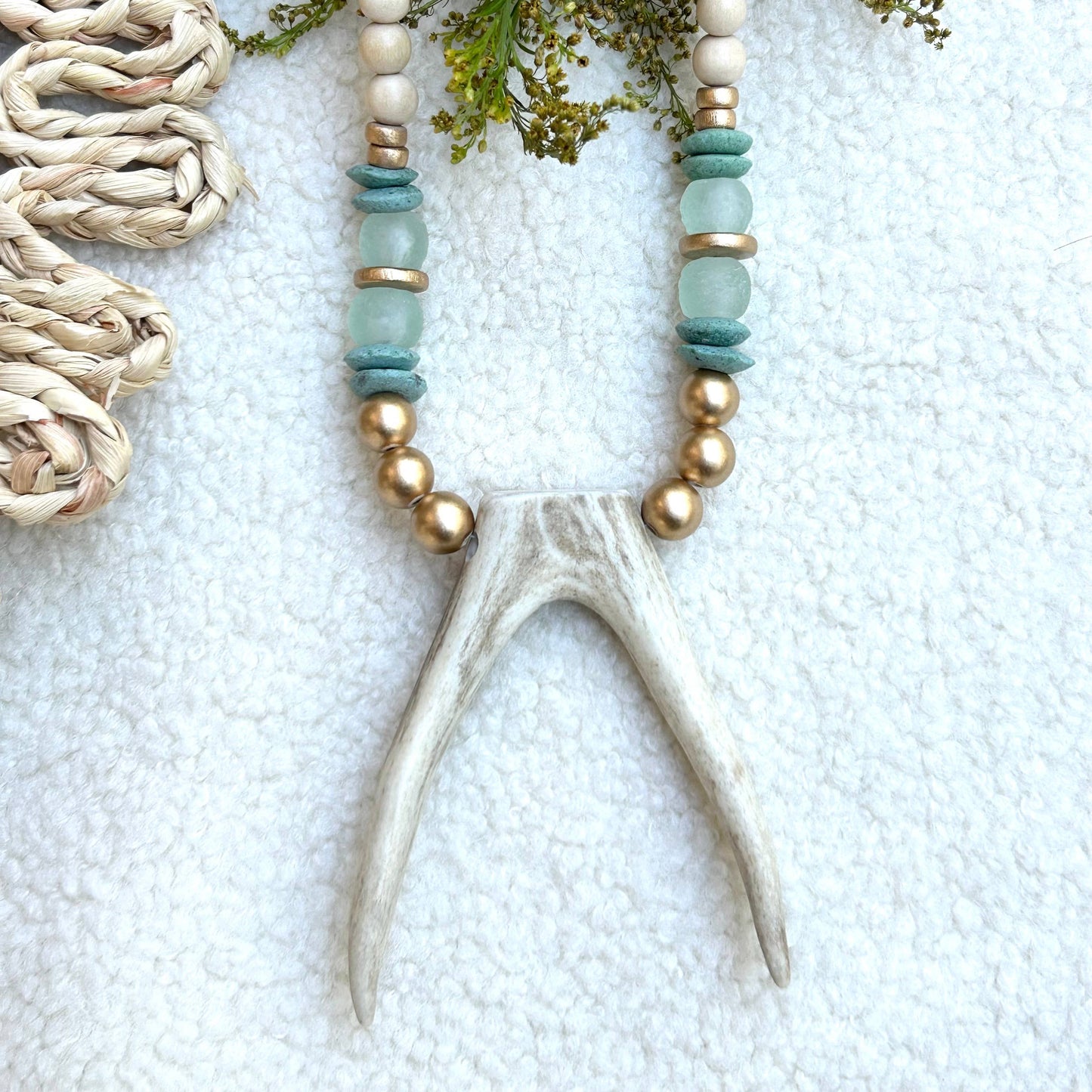 Deer Antler Wooden Beaded Necklace