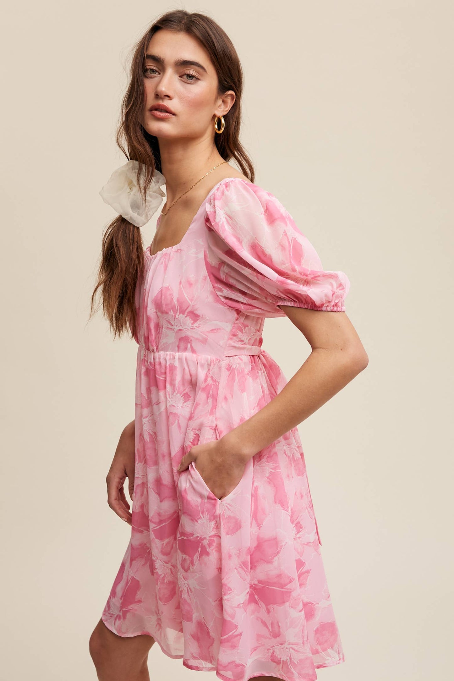 Faith Floral Puff Sleeve Mini Dress ~ Pink