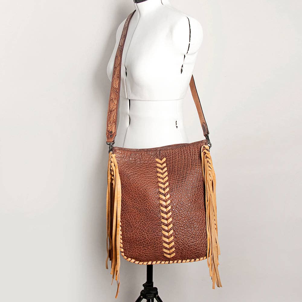 Western Genuine Leather & Fringe Crossbody Bag