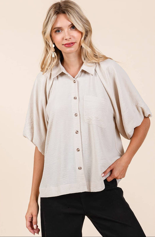 Arie Airflow Bubble Sleeve Bown Down Top ~ Natural