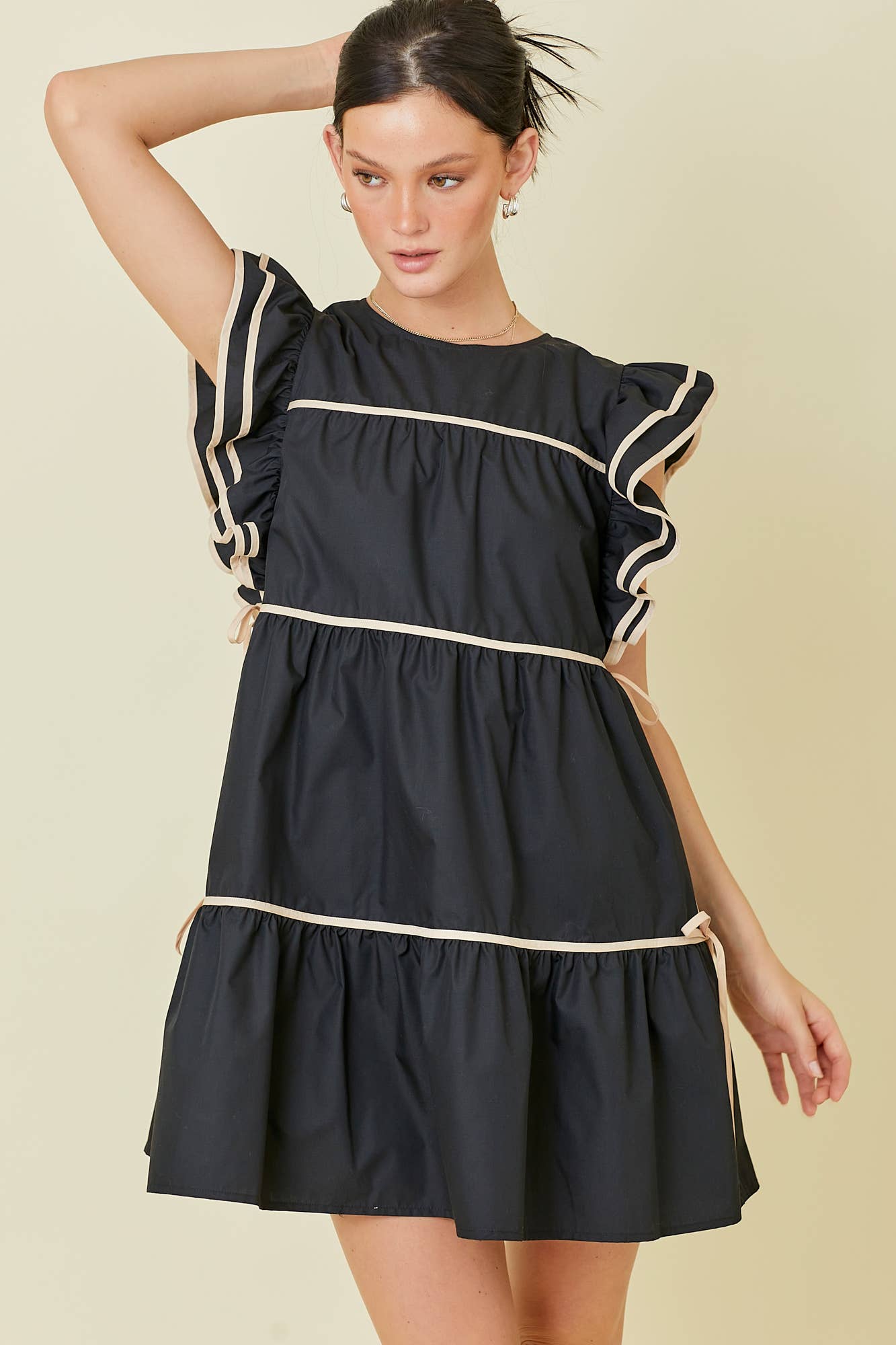 Stacey Double Ruffle Sleeve Mini Dress ~ Black